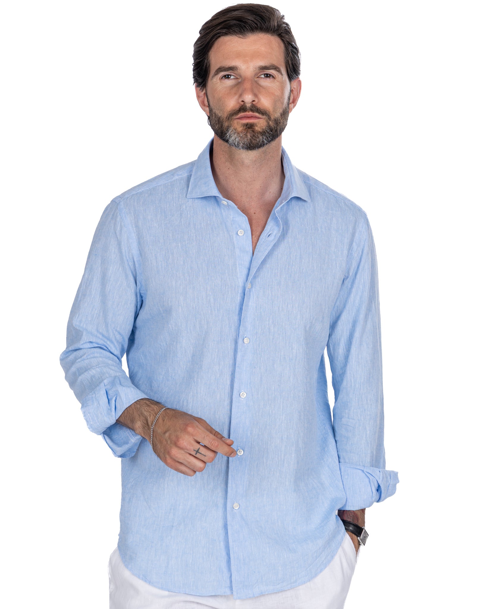 Rennes - light blue melange linen blend shirt