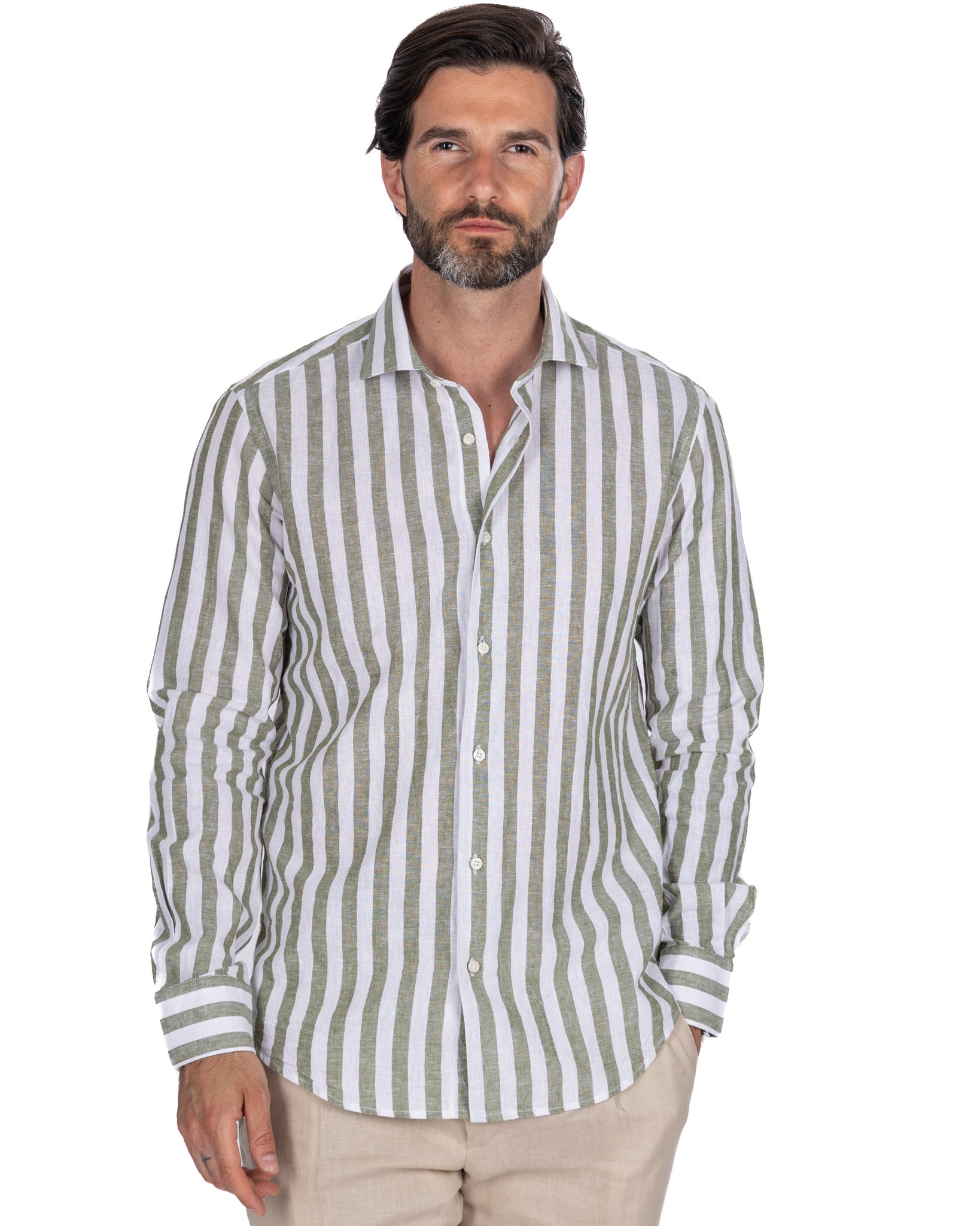 Eze - Military Striped Linen Blend Shirt