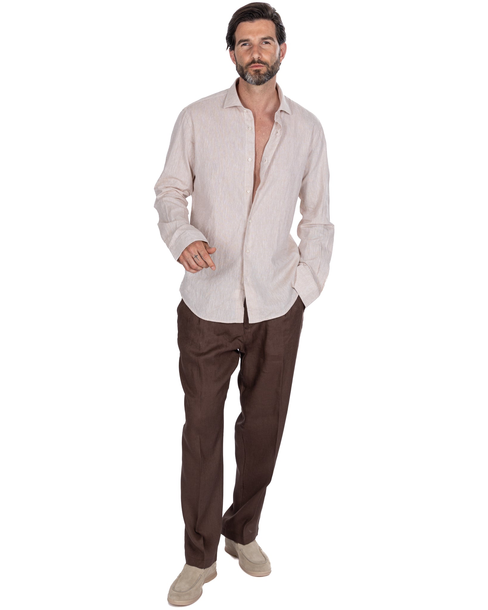 Rennes - beige melange linen blend shirt