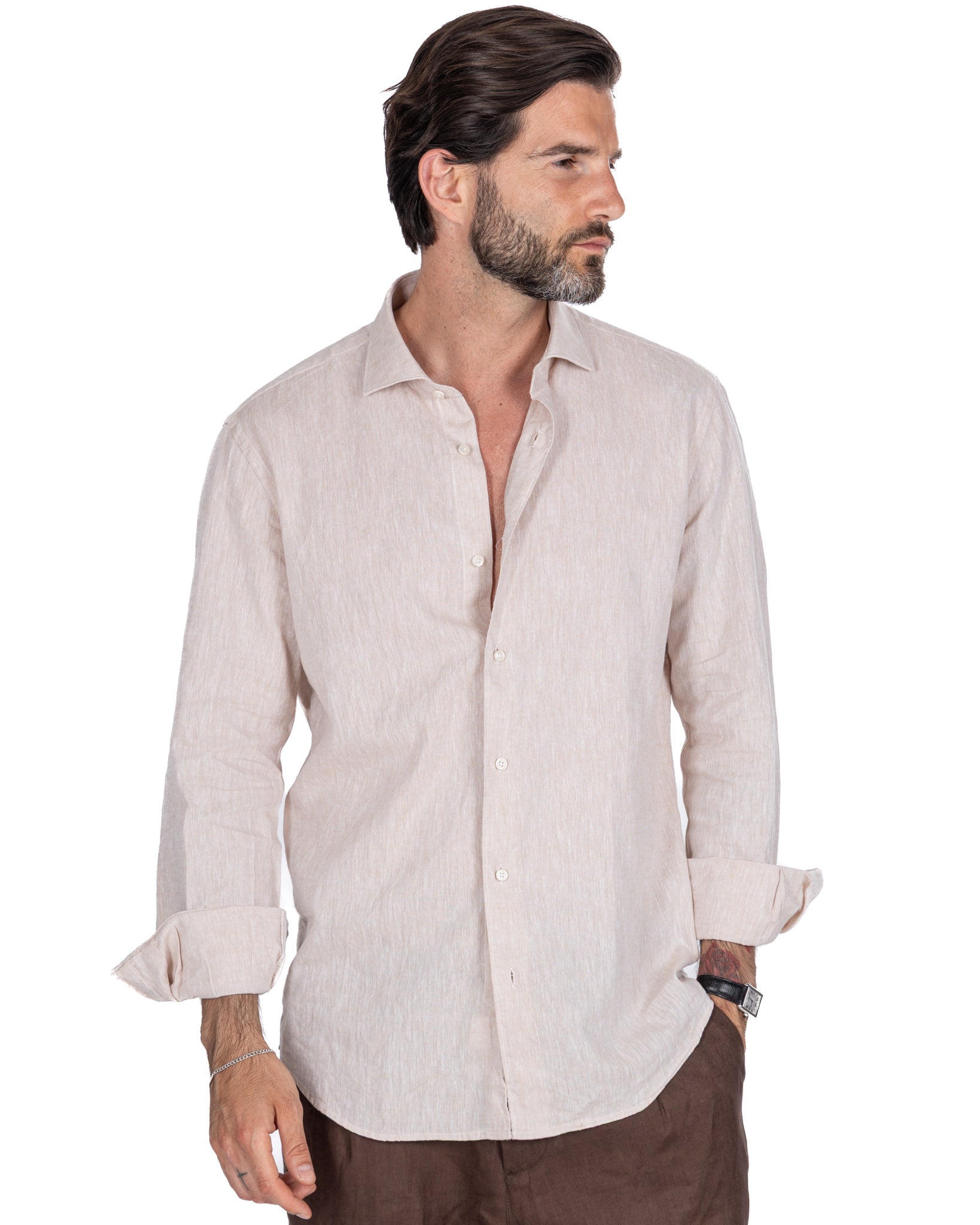 Rennes - beige melange linen blend shirt