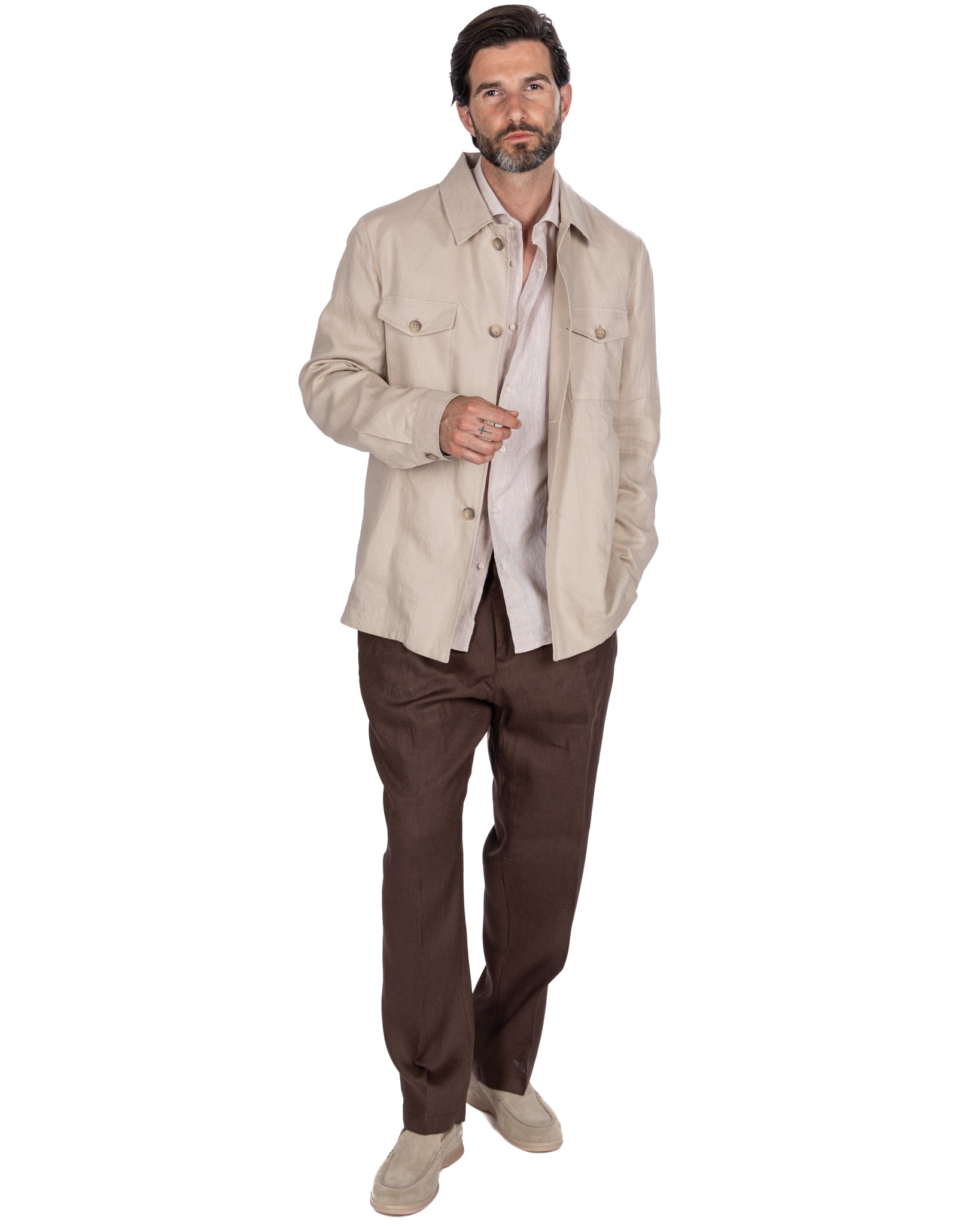 Rennes - beige melange linen blend shirt