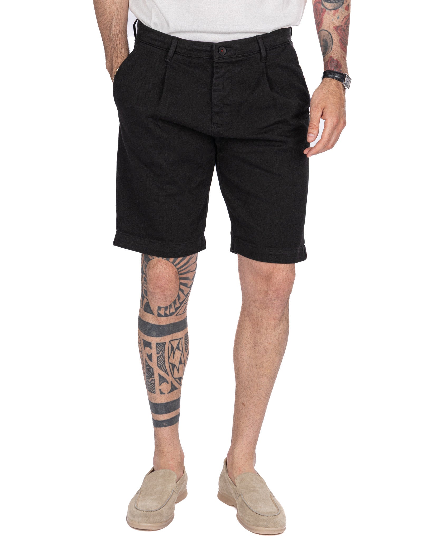 Easton - bermuda taille haute noir à plis