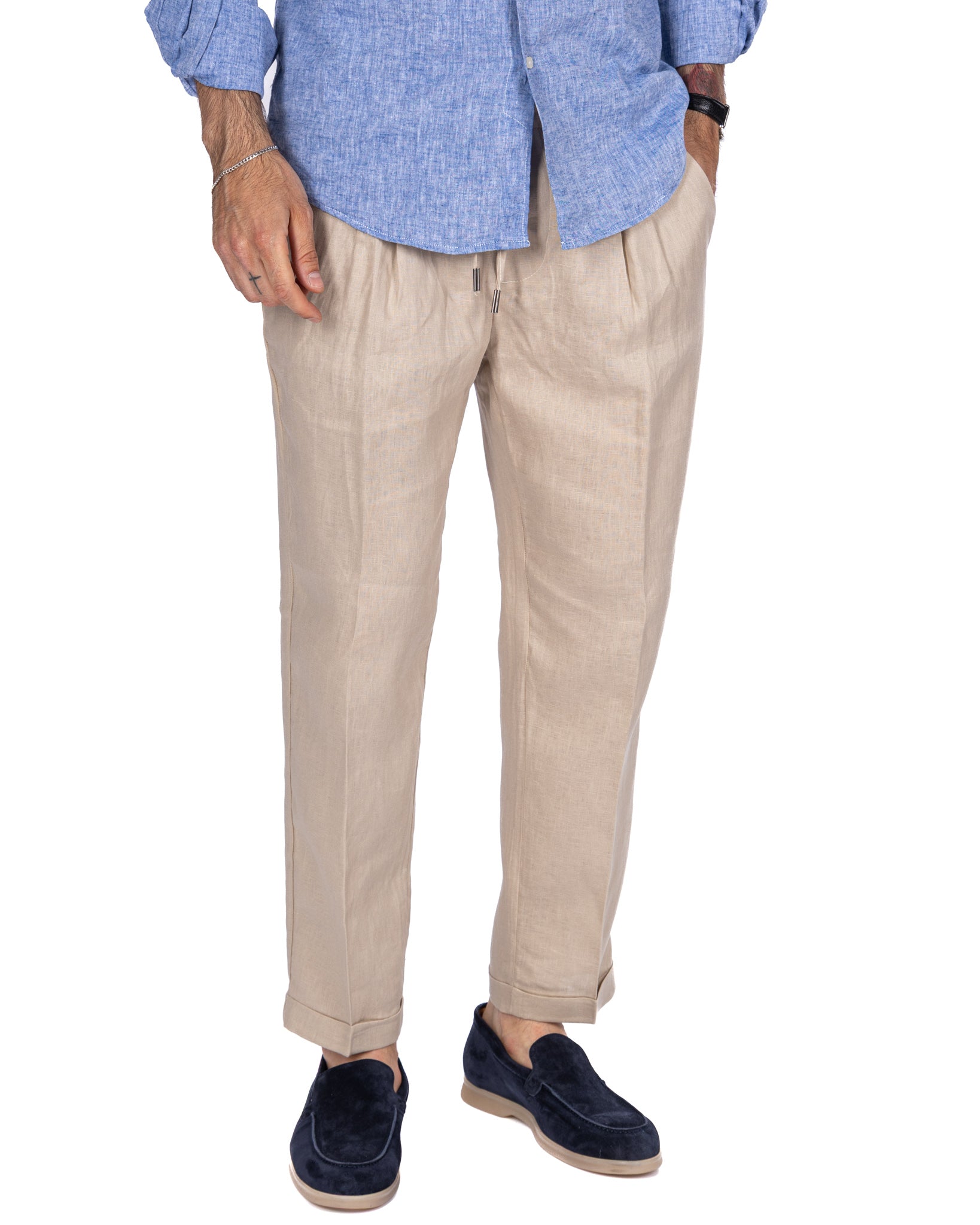 Cary - pantalaccio in puro lino spago
