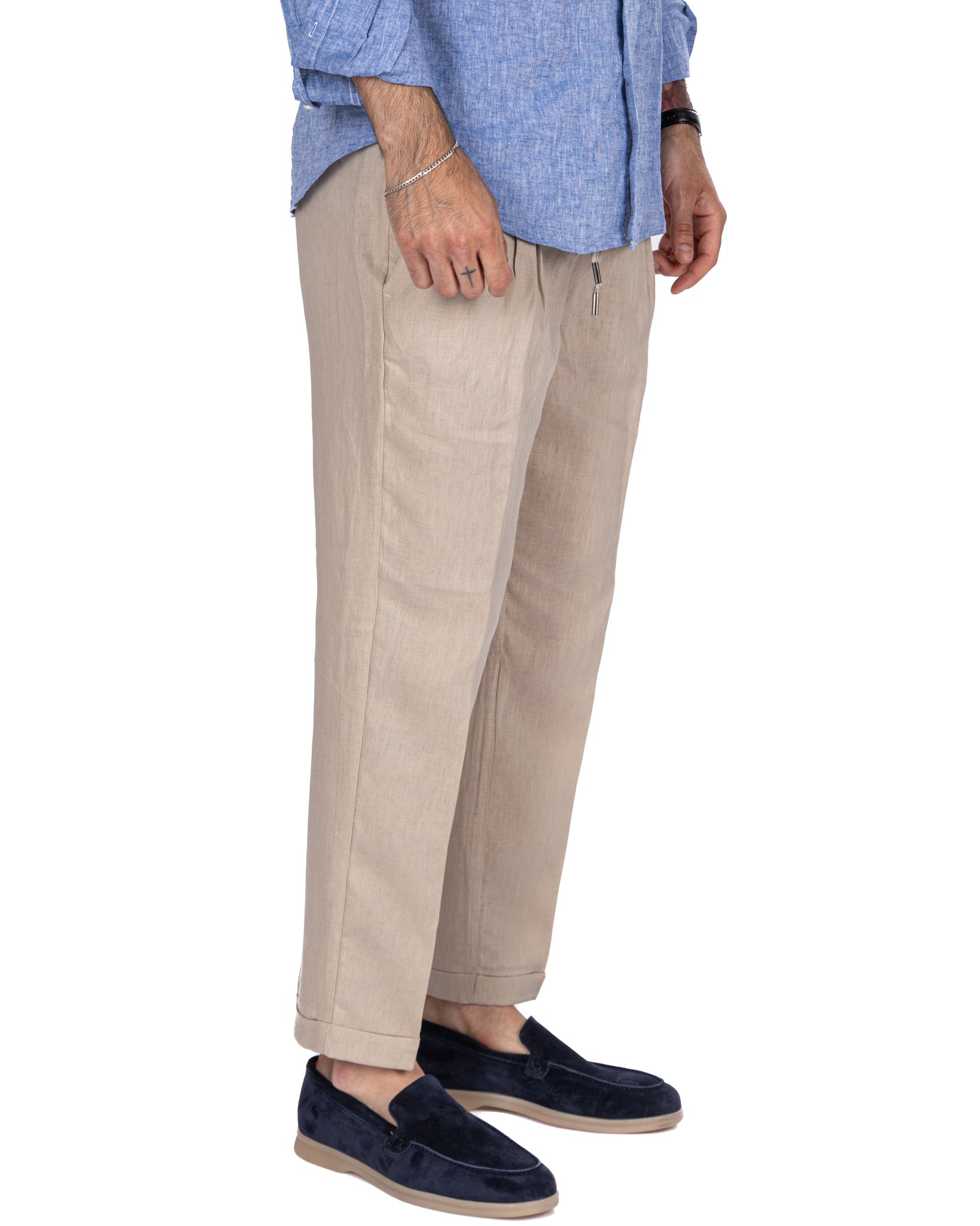Cary - pantalaccio in puro lino spago