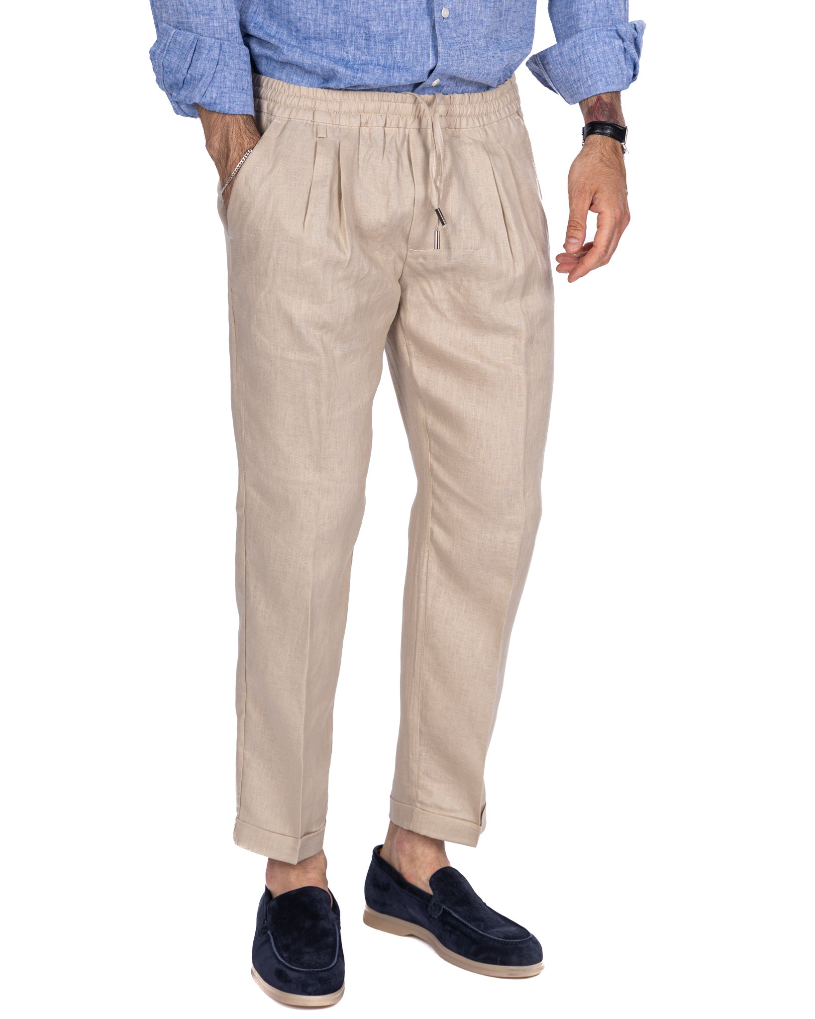 Cary - pantalaccio in puro lino spago