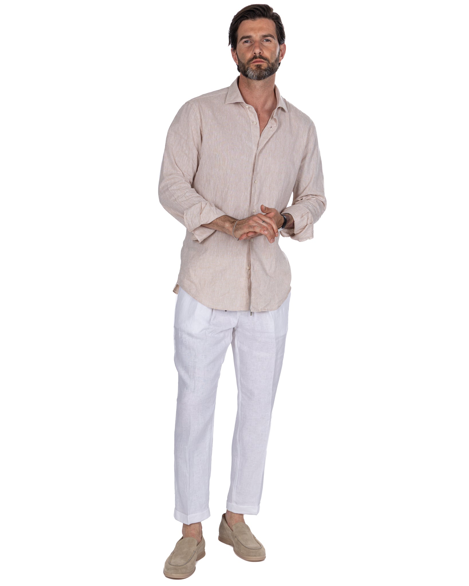Cary - pure white linen trousers