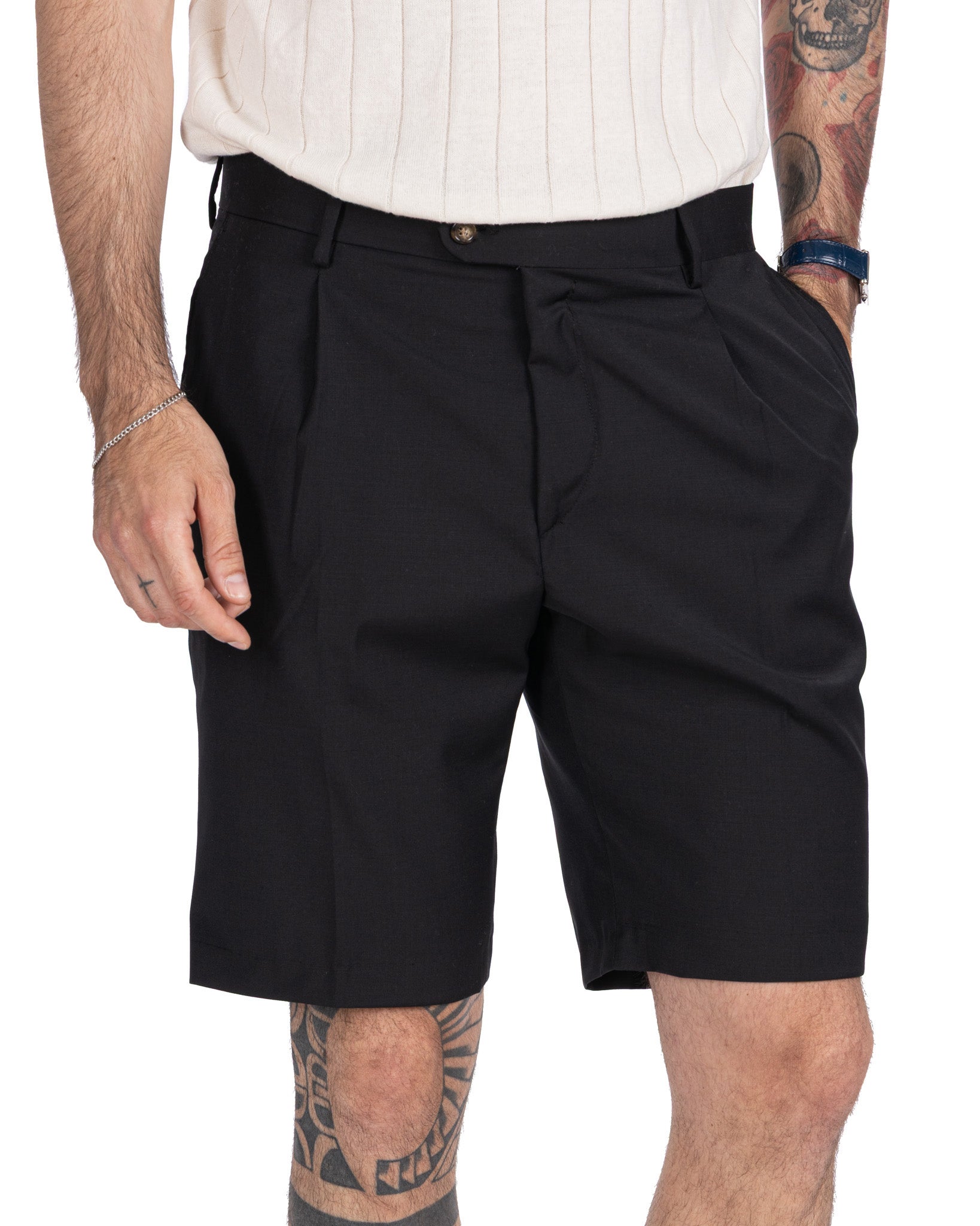 Colton - bermuda taille haute noir à plis