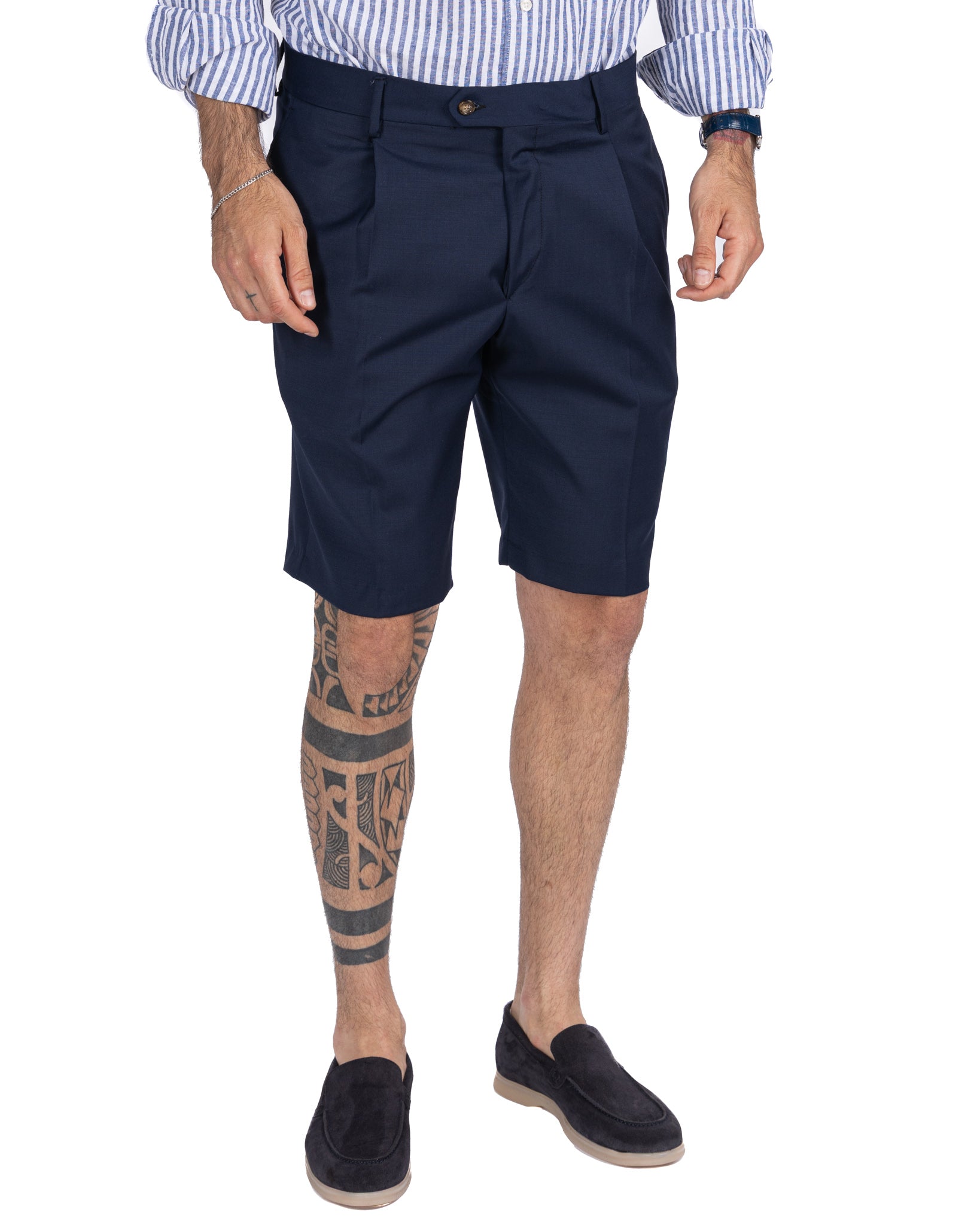 Colton - bermuda taille haute à plis bleus