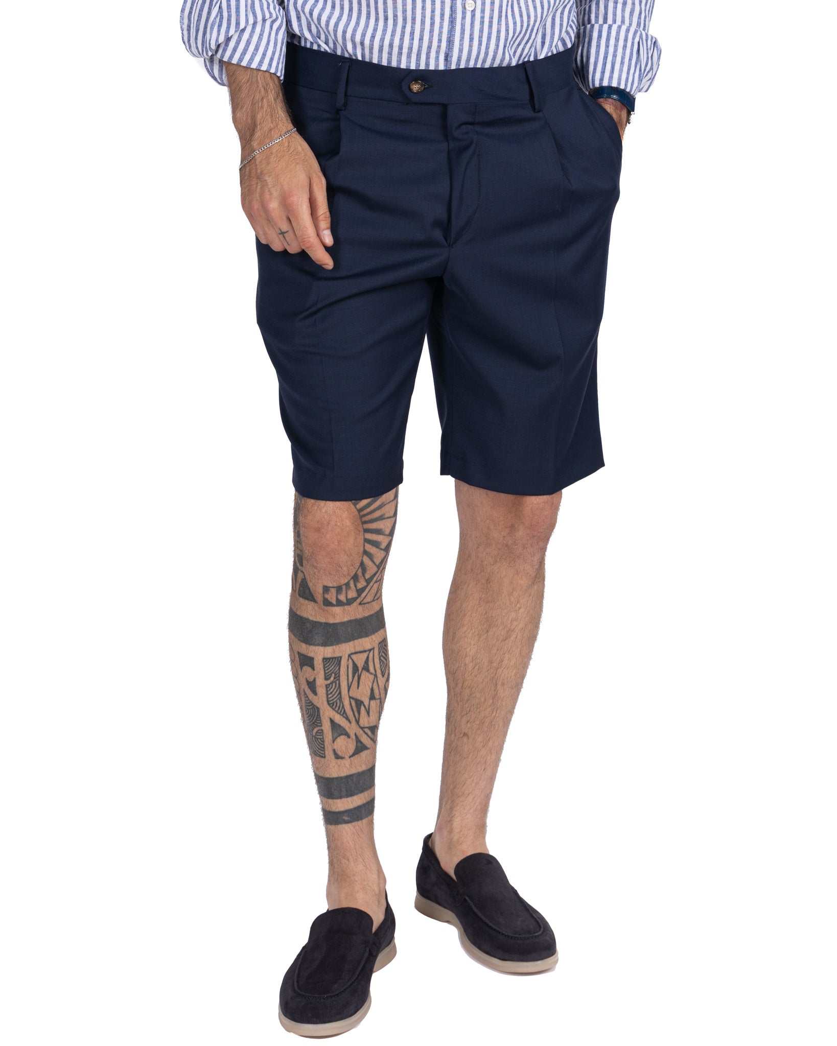 Colton - bermuda taille haute à plis bleus