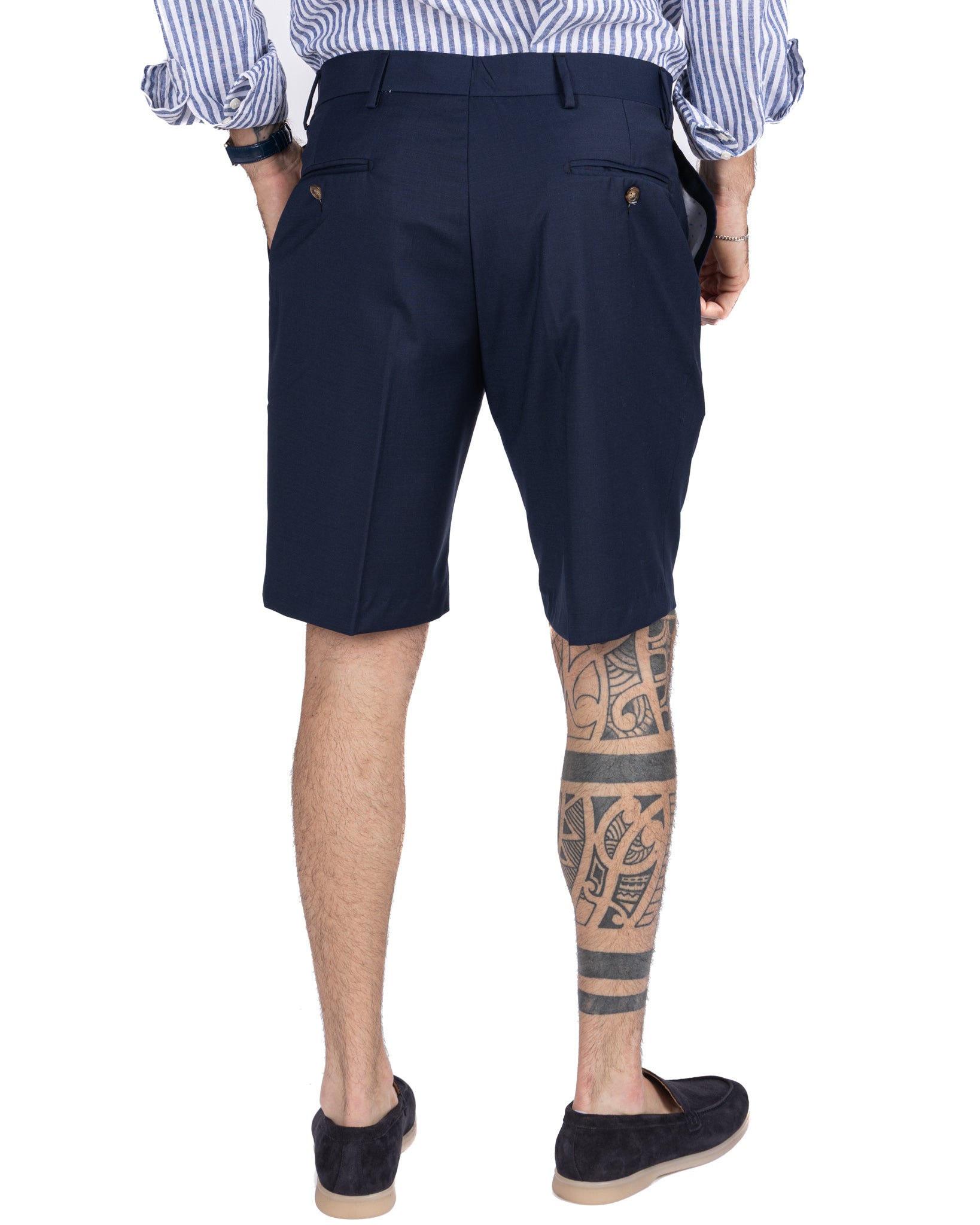 Colton - bermuda taille haute à plis bleus