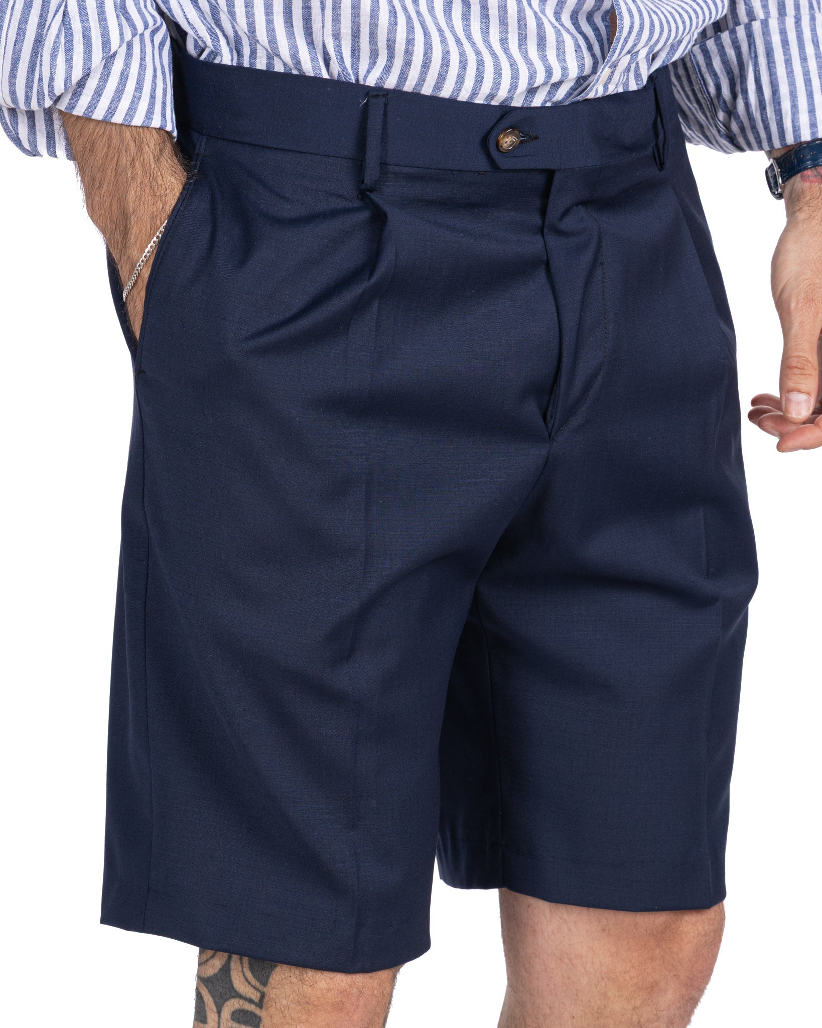 Colton - bermuda taille haute à plis bleus