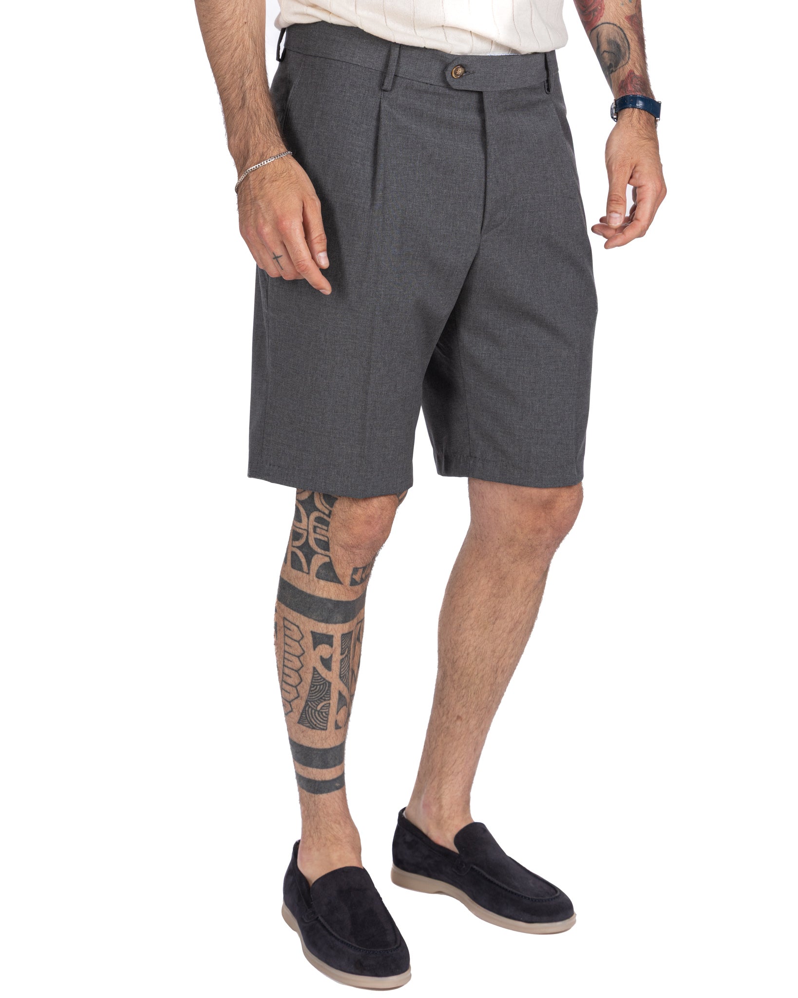 Colton - bermuda taille haute à plis anthracite