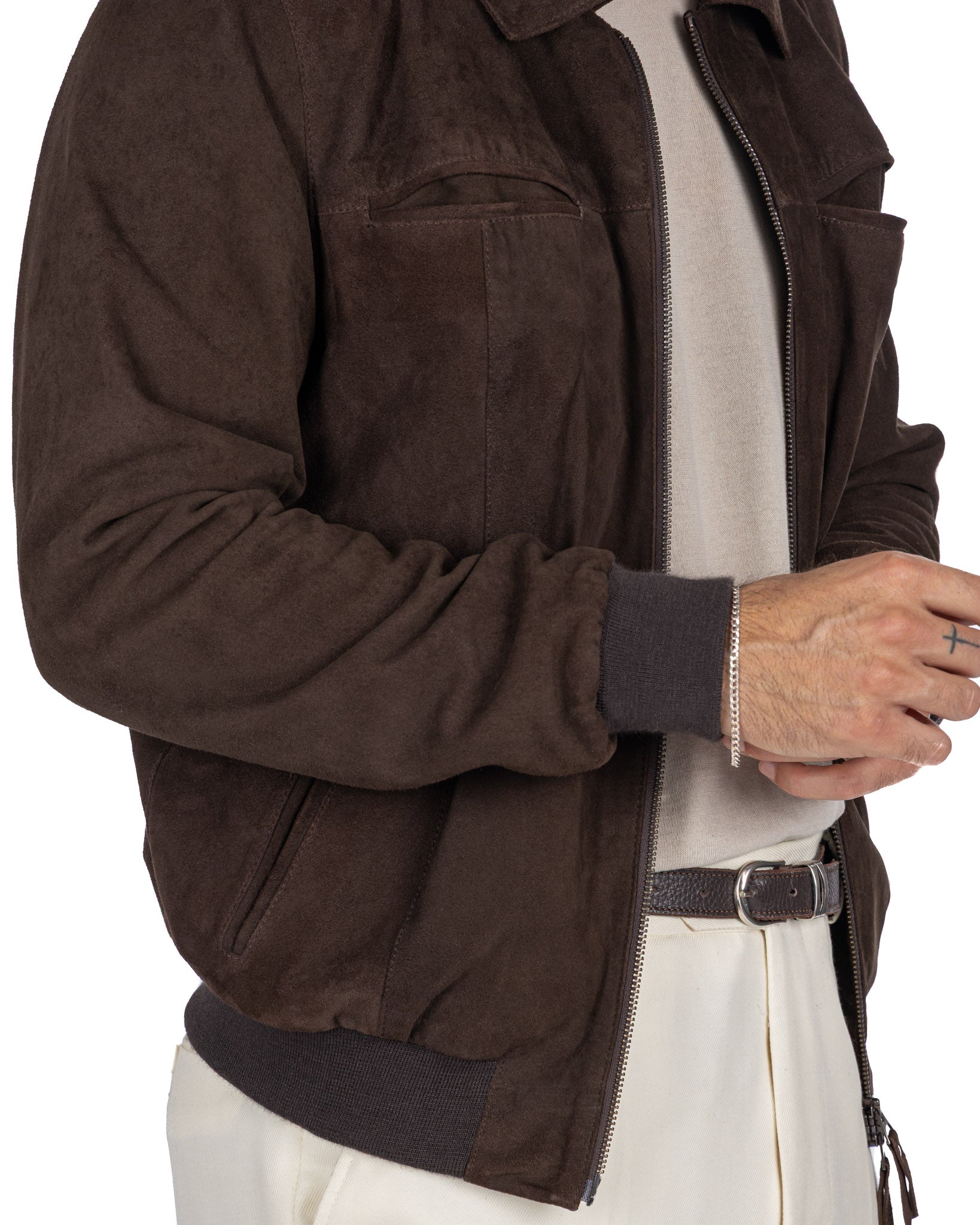 Veste zippée en daim marron foncé