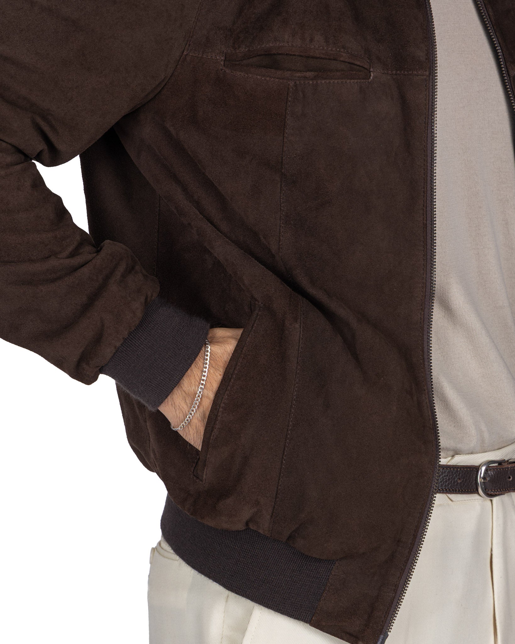 Veste zippée en daim marron foncé