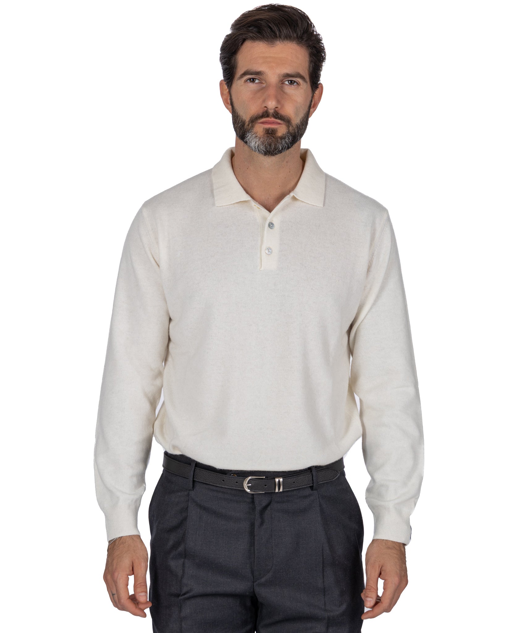 Polo Tigre en mélange cachemire crème