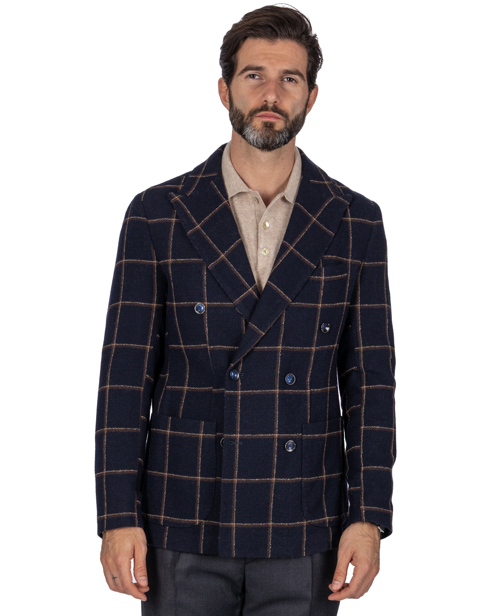 Veste croisée Fuji à carreaux bleus