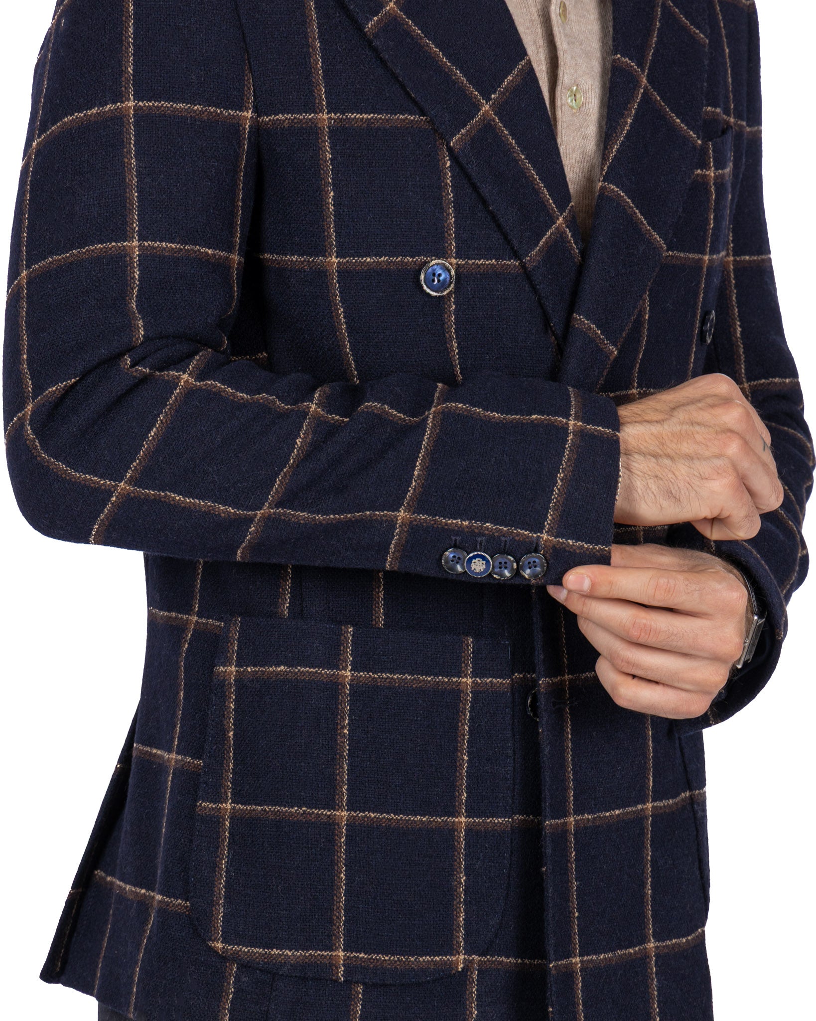 Veste croisée Fuji à carreaux bleus