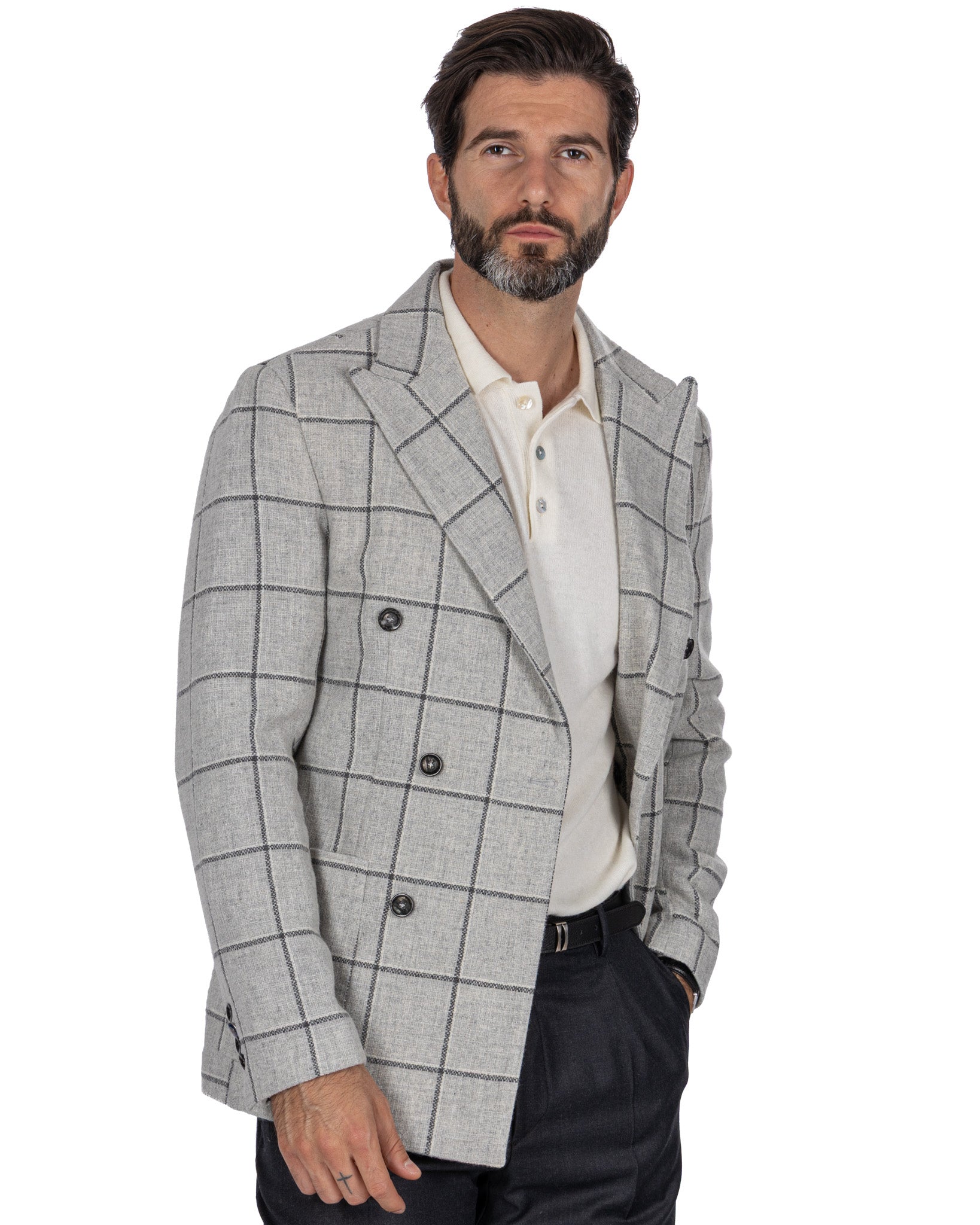 Veste croisée Fuji à carreaux gris