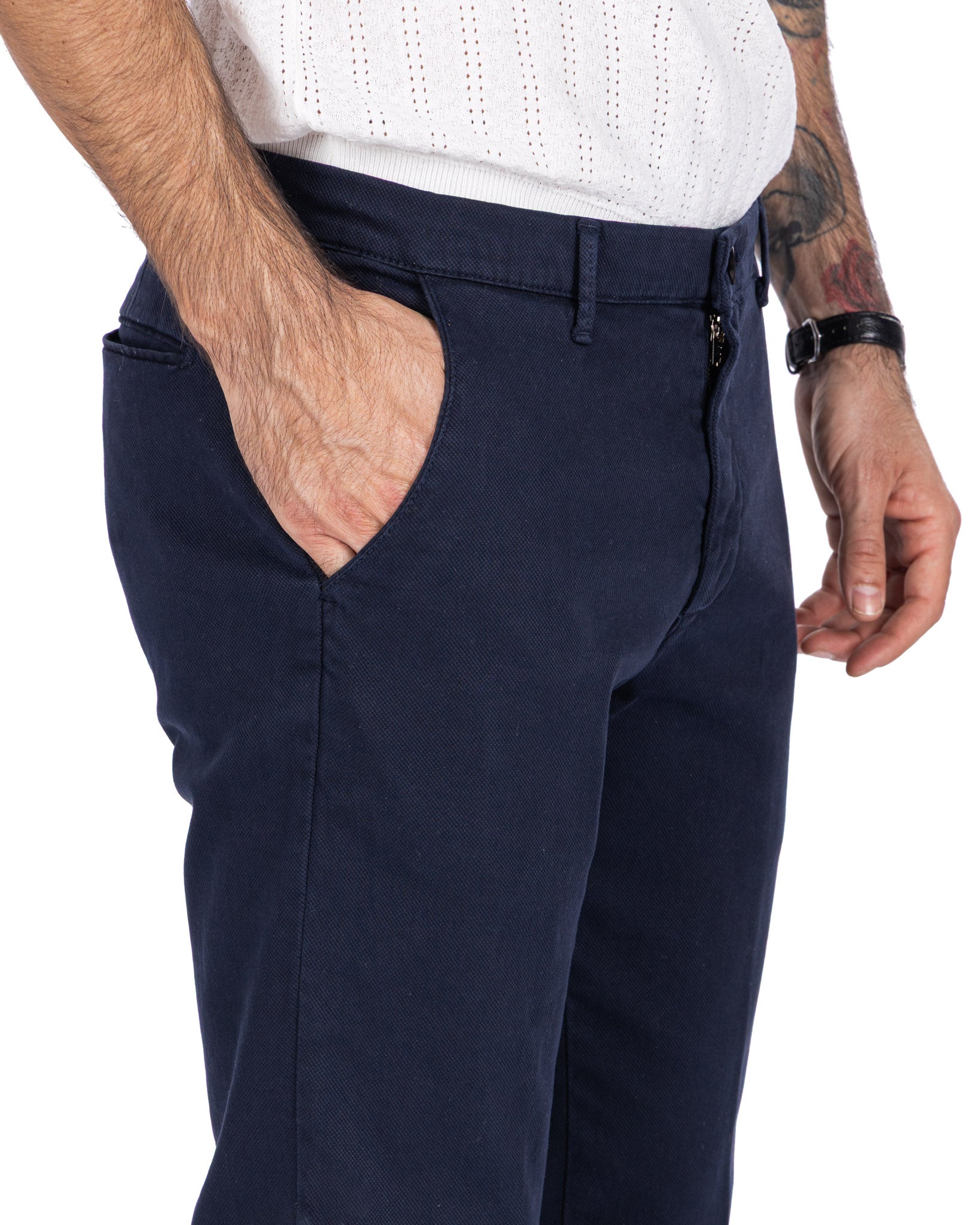 Pantalon Jack en coton texturé bleu