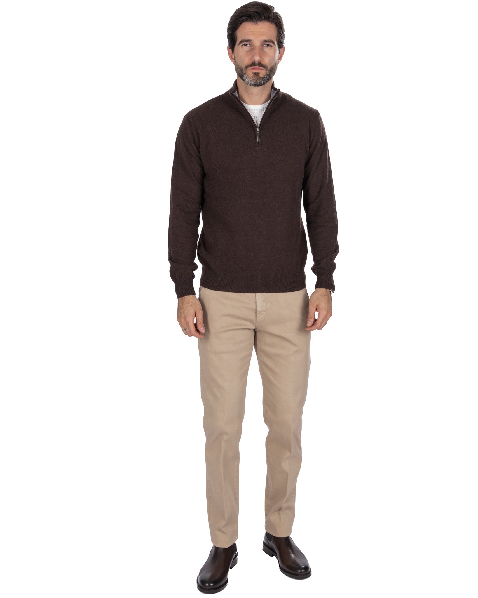 Pull col roulé zippé Rory en mélange de cachemire foncé