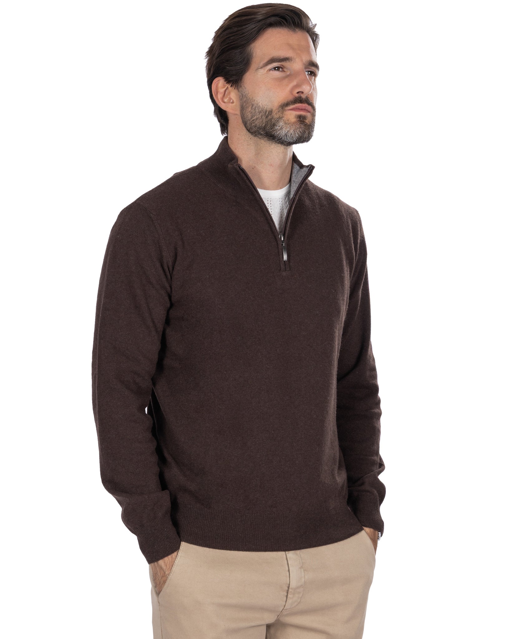 Pull col roulé zippé Rory en mélange de cachemire foncé