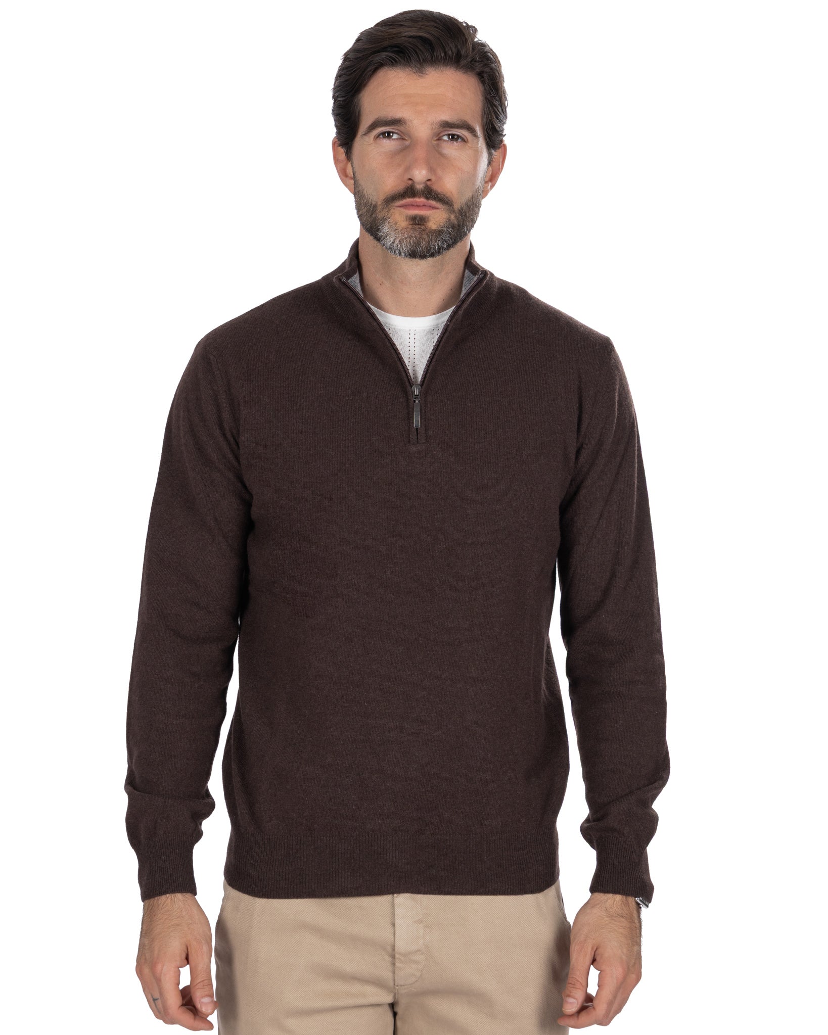 Pull col roulé zippé Rory en mélange de cachemire foncé