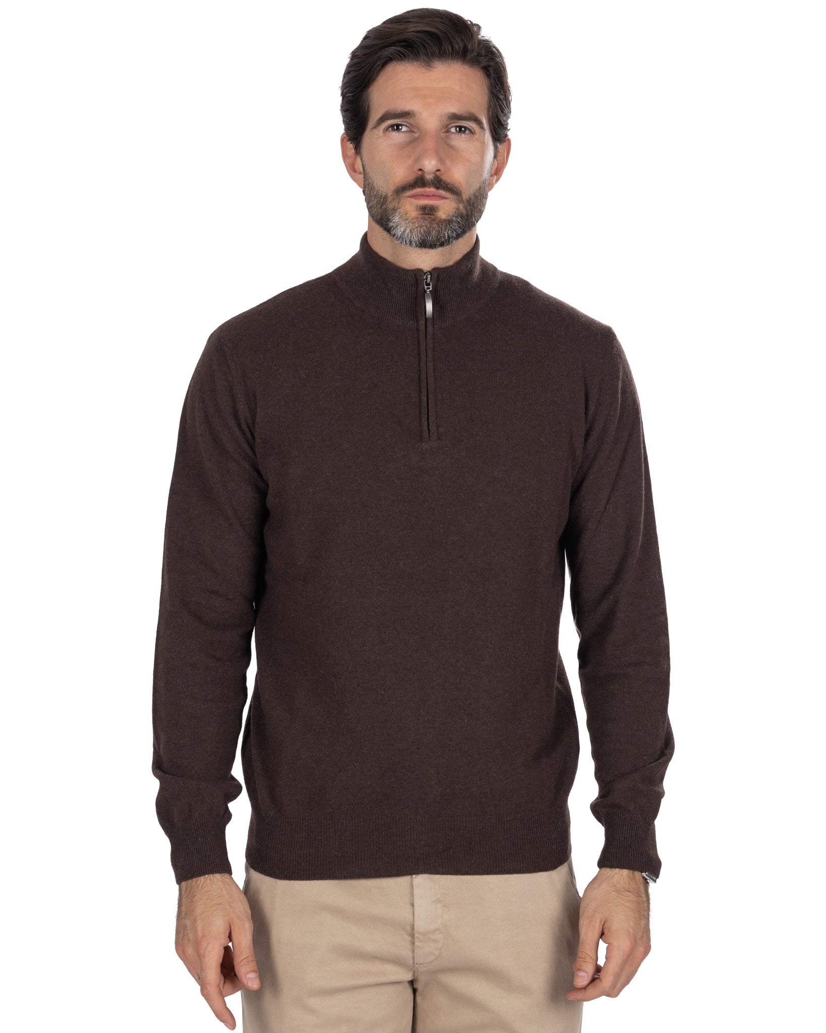 Pull col roulé zippé Rory en mélange de cachemire foncé
