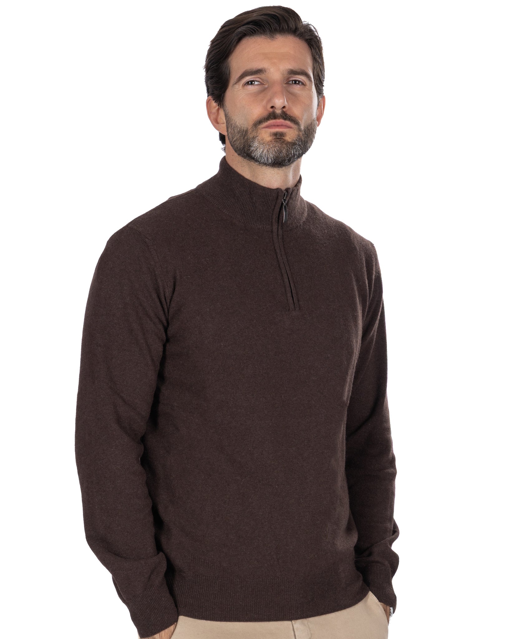 Pull col roulé zippé Rory en mélange de cachemire foncé