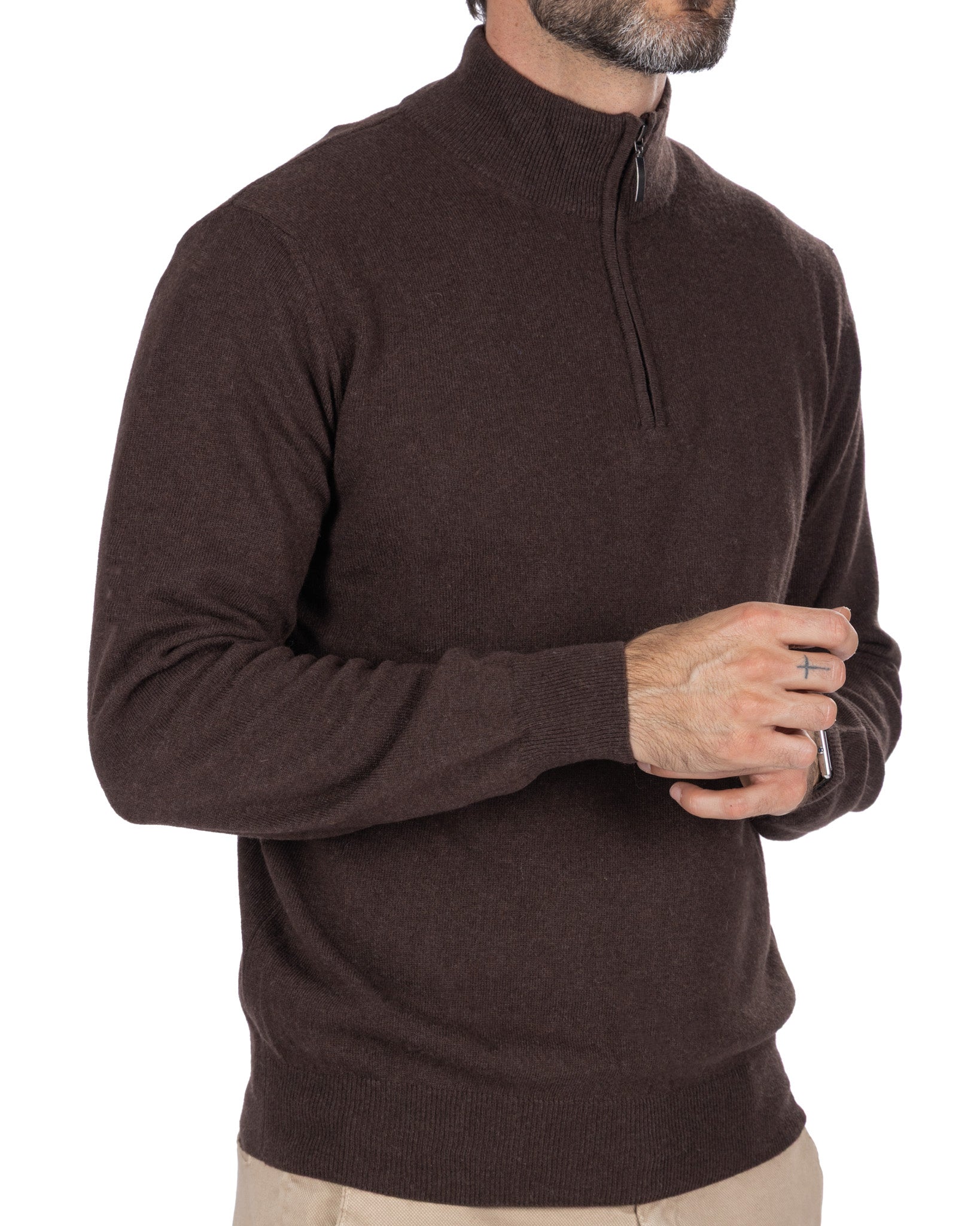 Pull col roulé zippé Rory en mélange de cachemire foncé