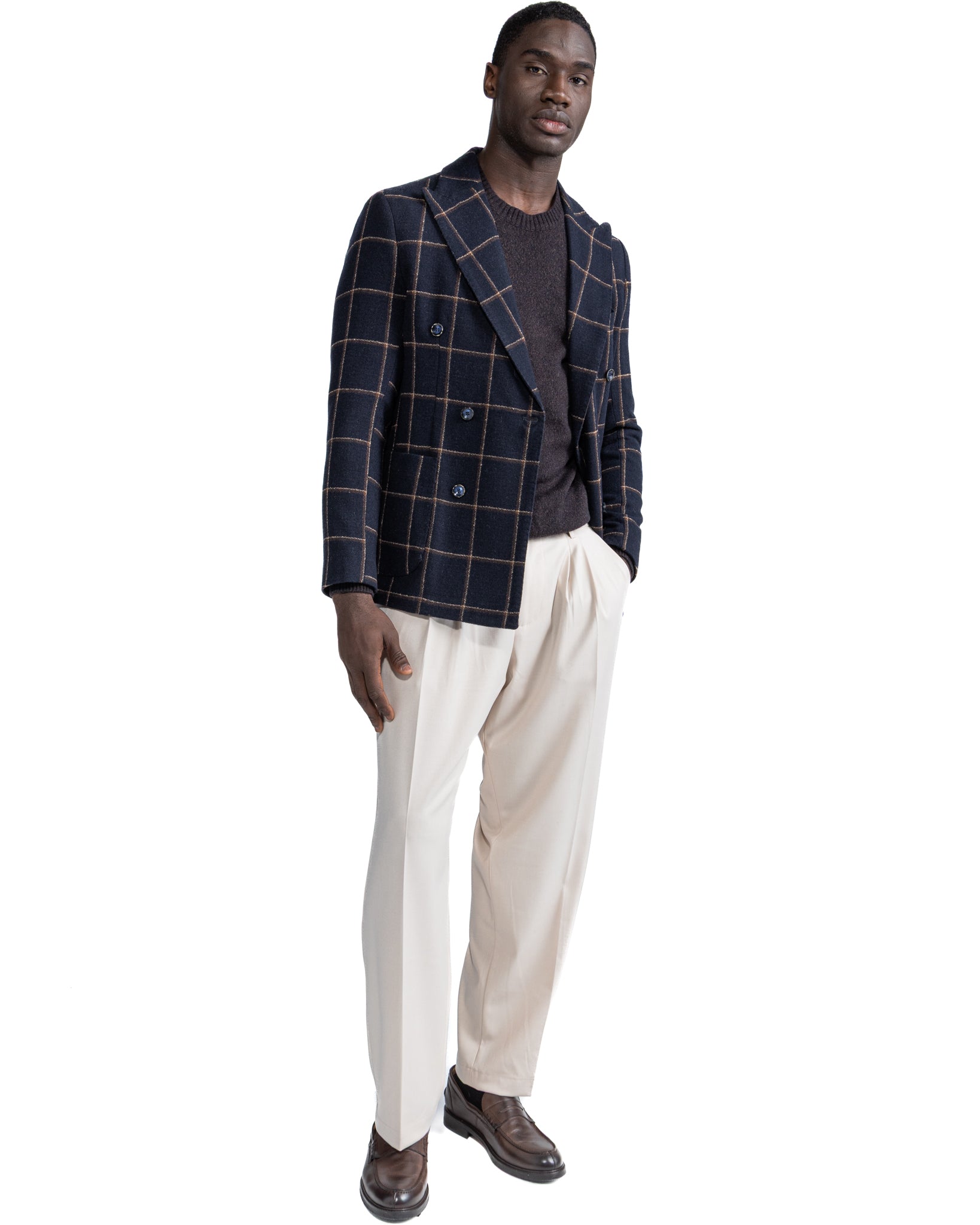 Veste croisée Fuji à carreaux bleus