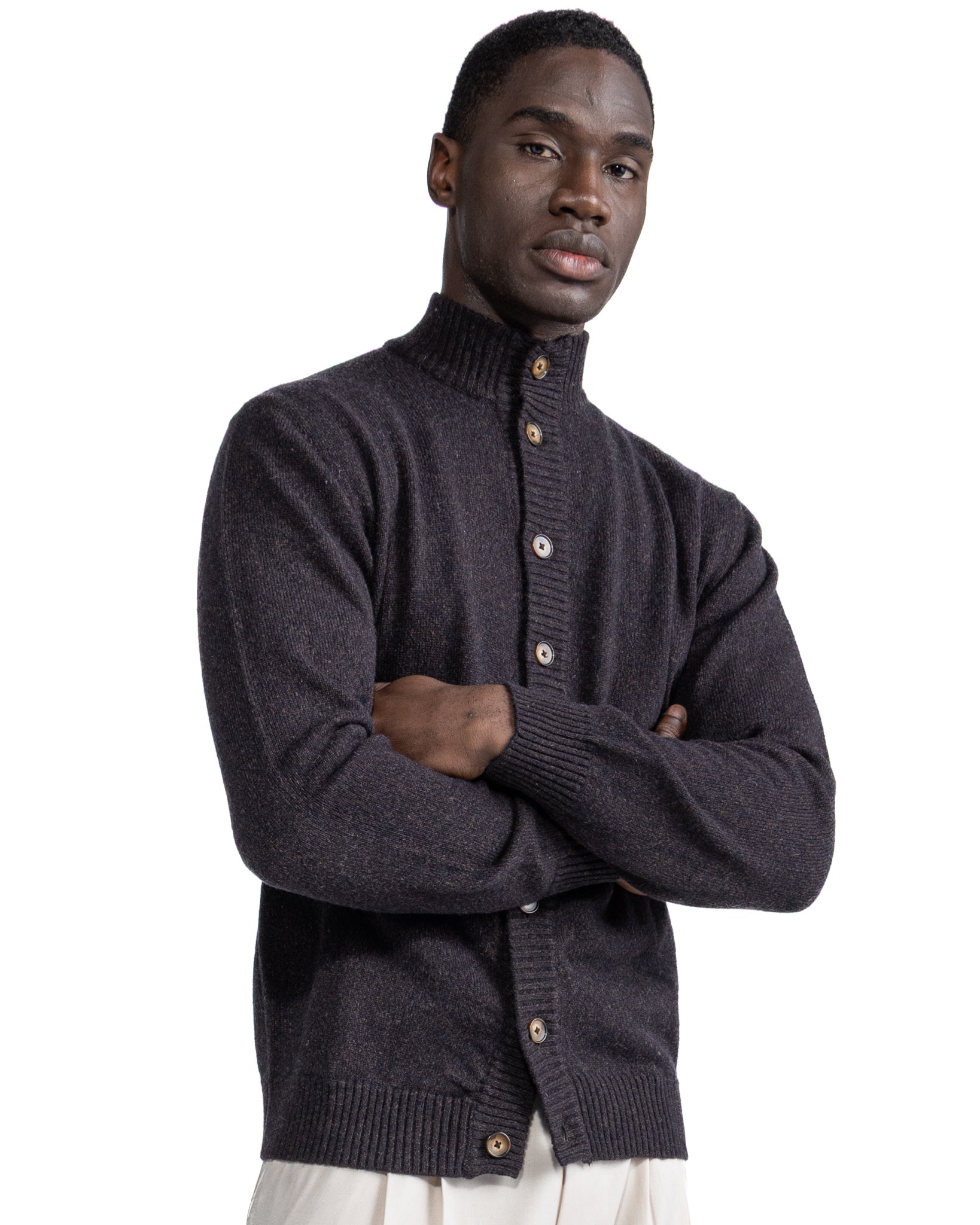 Veste en tricot marron foncé mouliné Tavolara