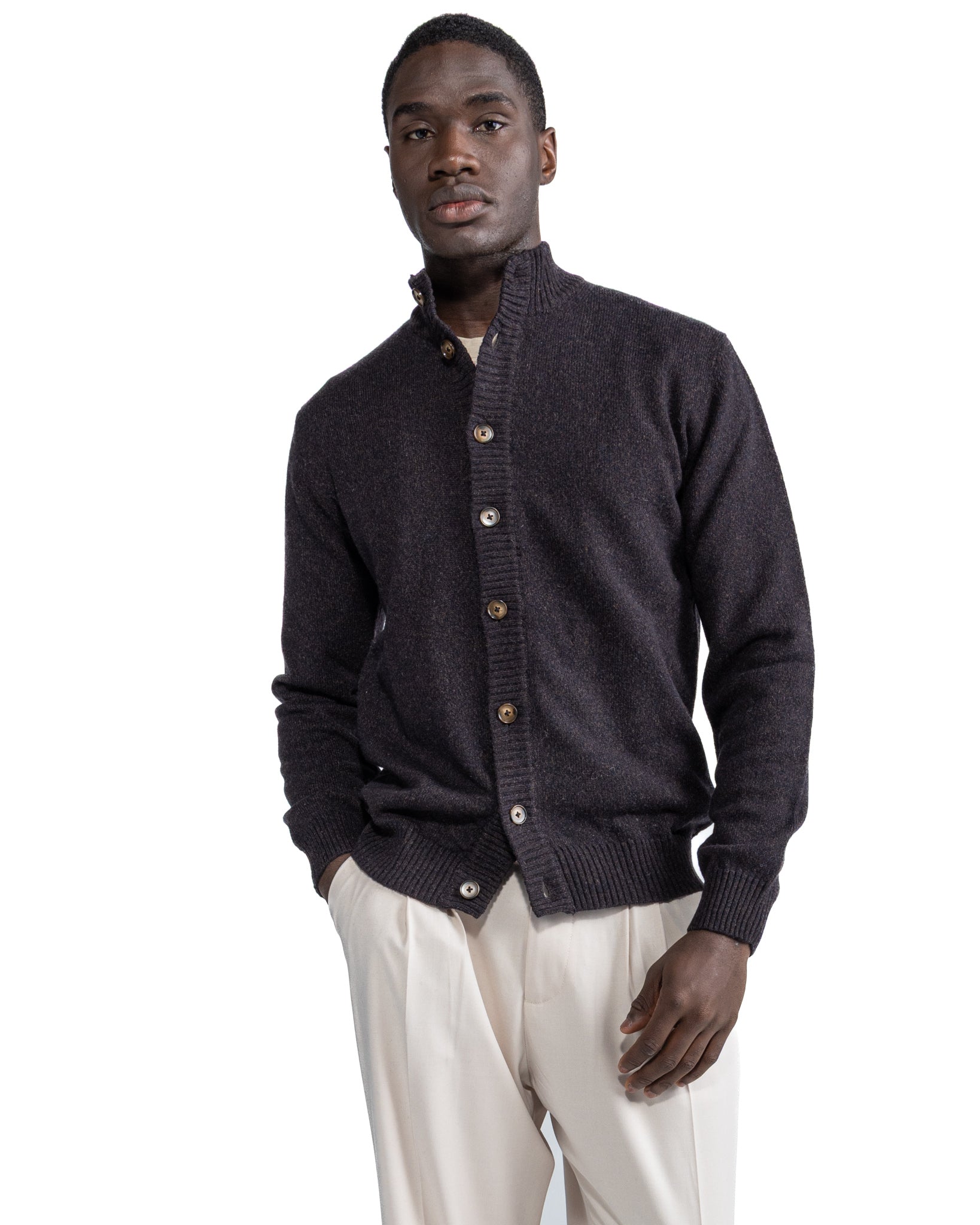 Veste en tricot marron foncé mouliné Tavolara