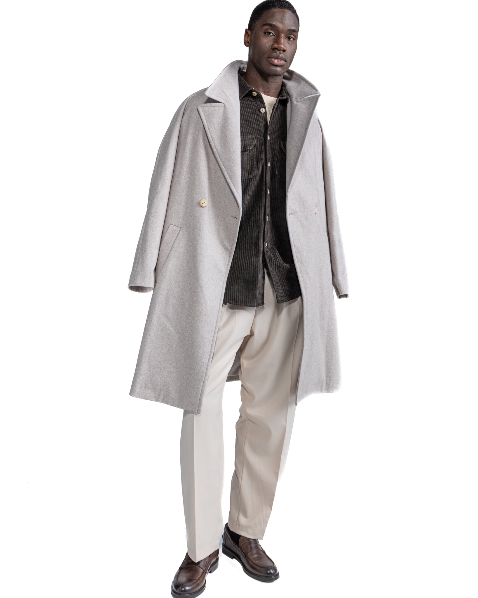 Manteau long Freud en flanelle beige
