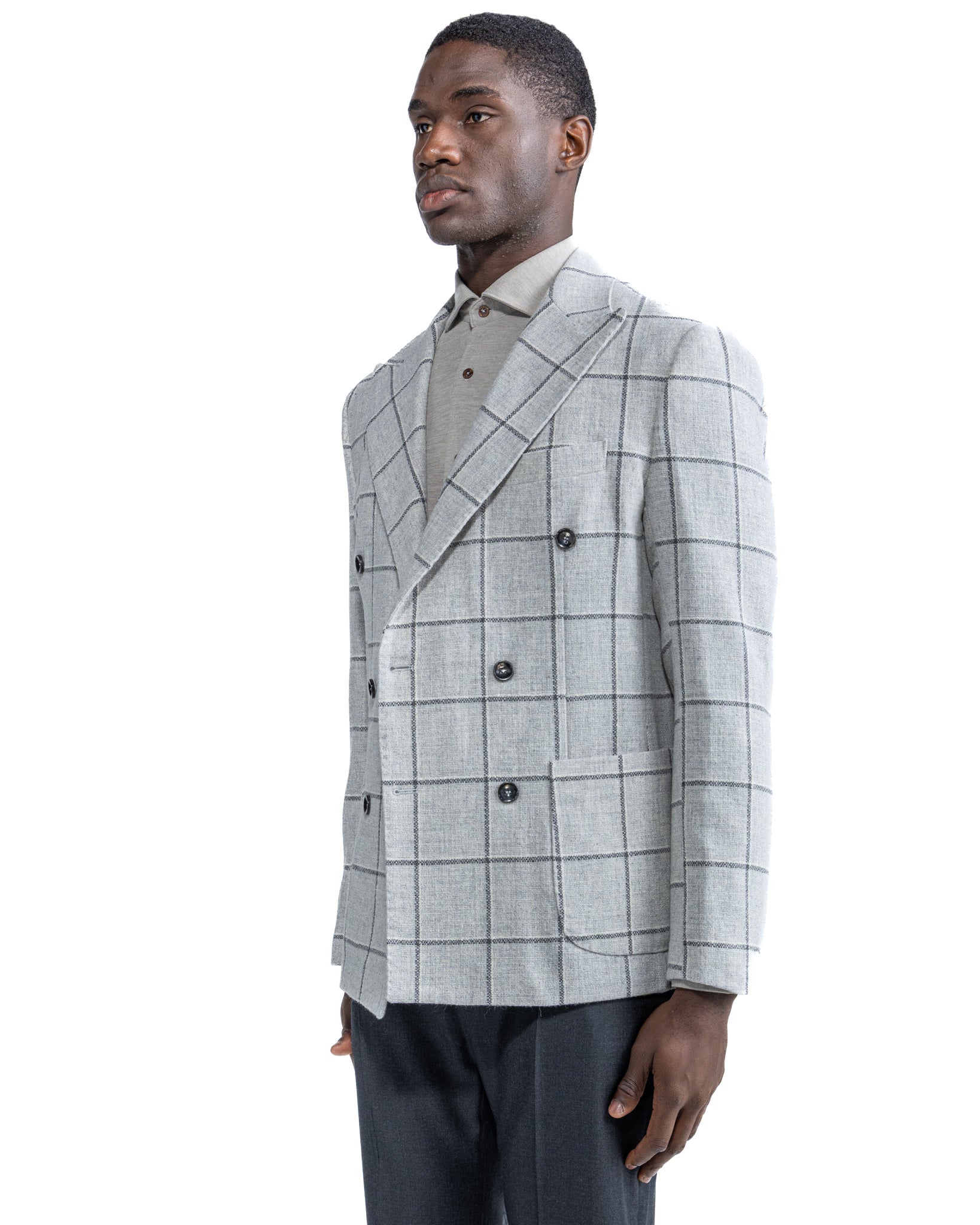 Veste croisée Fuji à carreaux gris