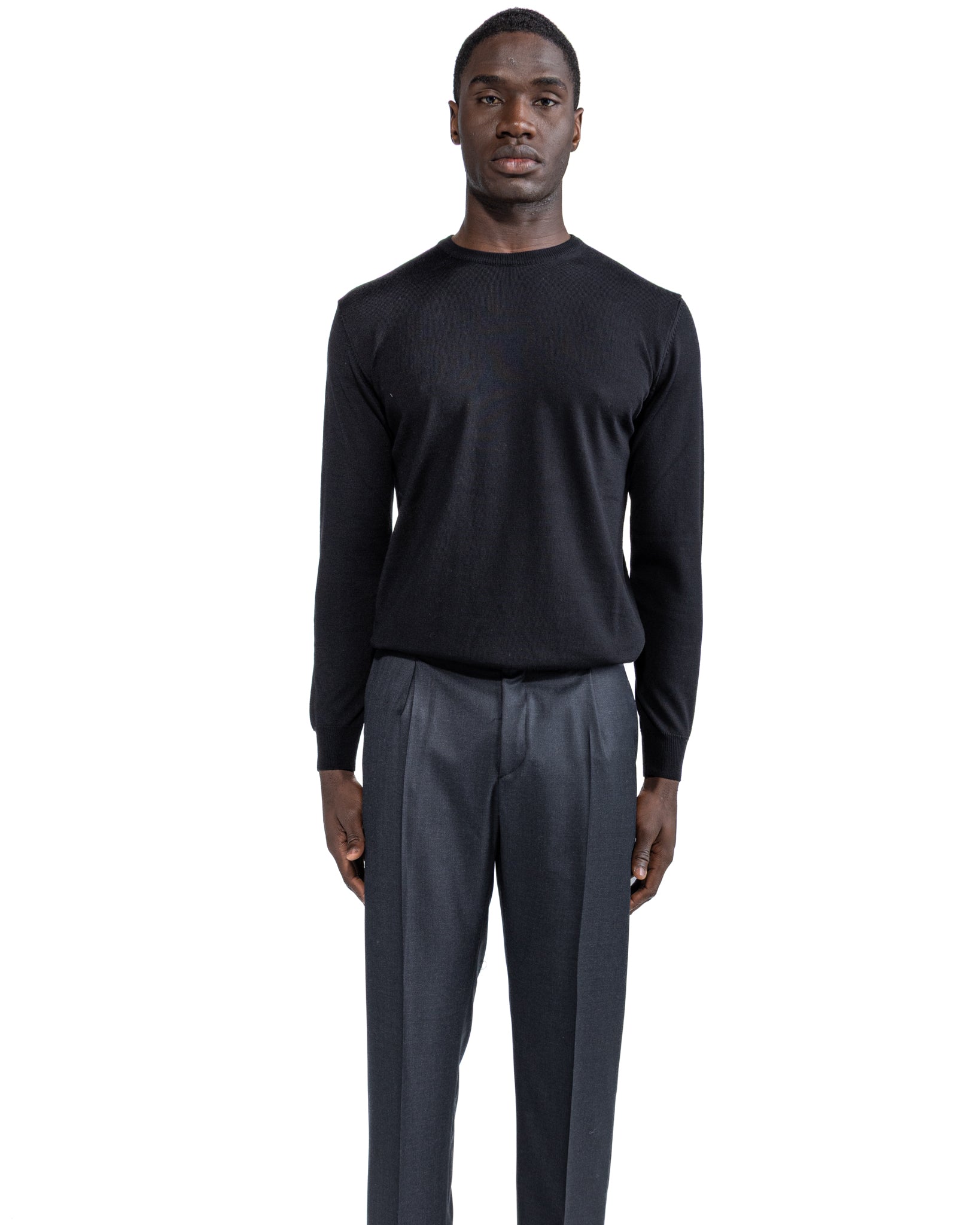 Furore crewneck in black Tollegno merino wool