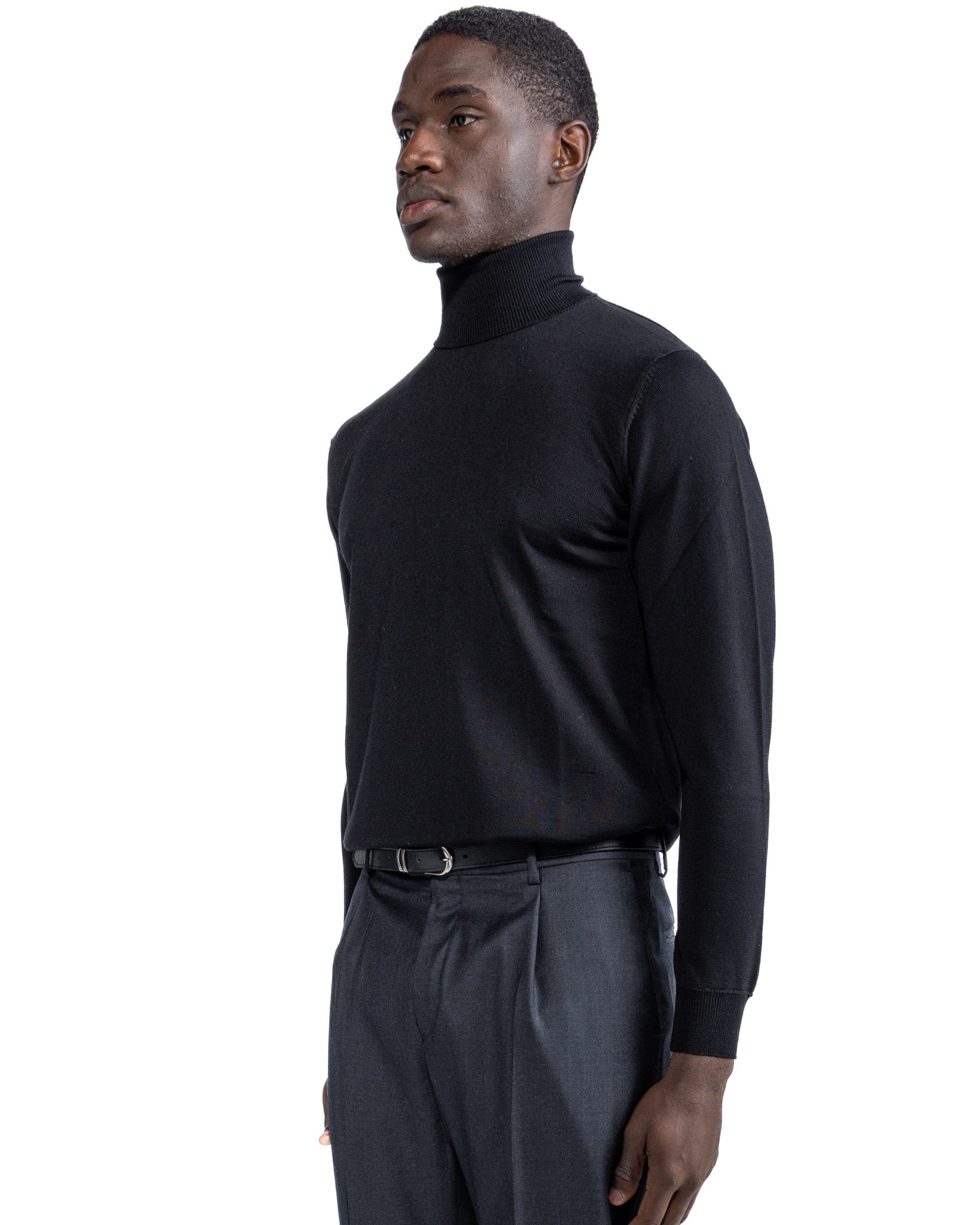 Vietri Turtleneck in Black Tollegno Wool