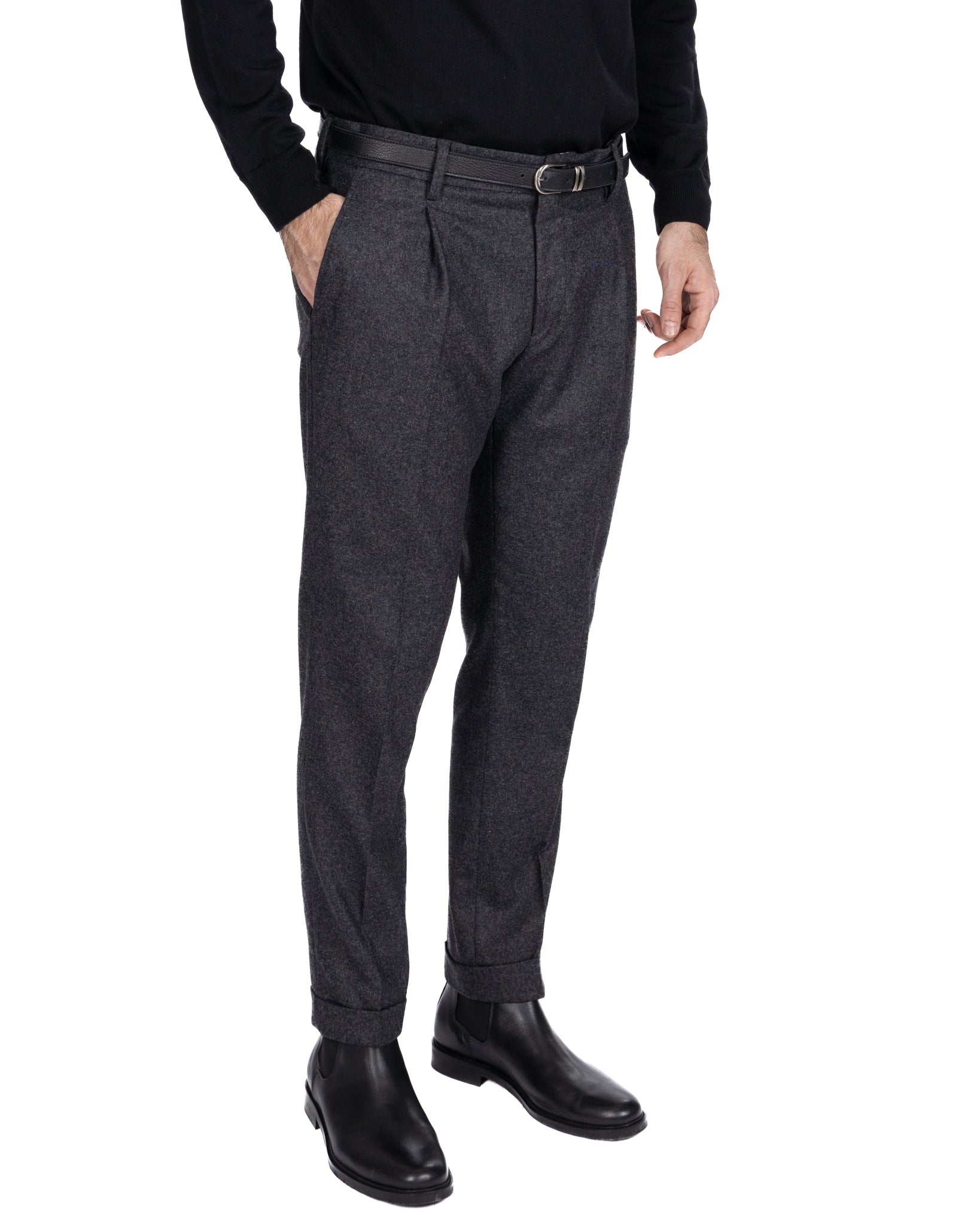 Leica Band Trousers in Anthracite Flannel
