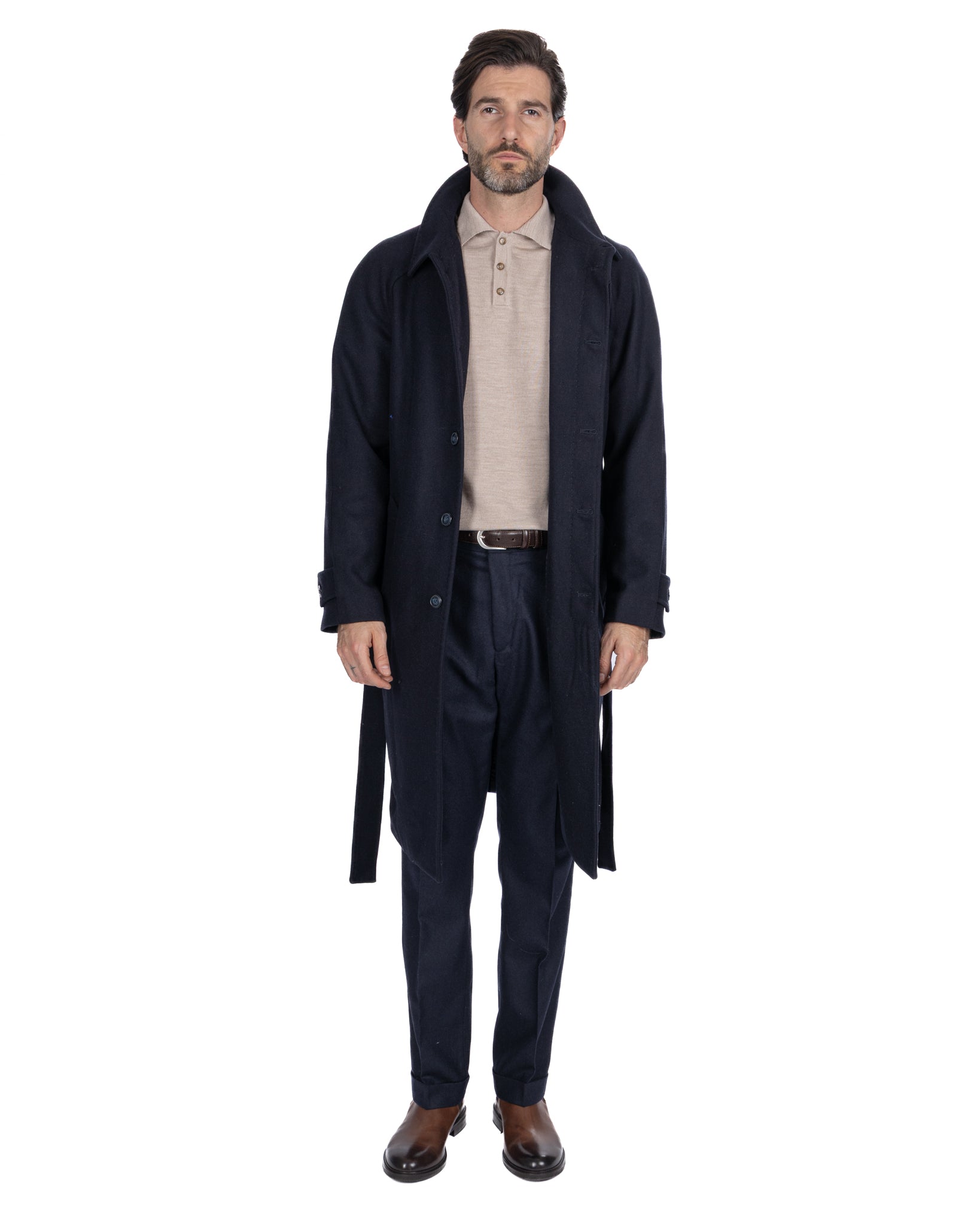 Dimitri long coat in blue flannel