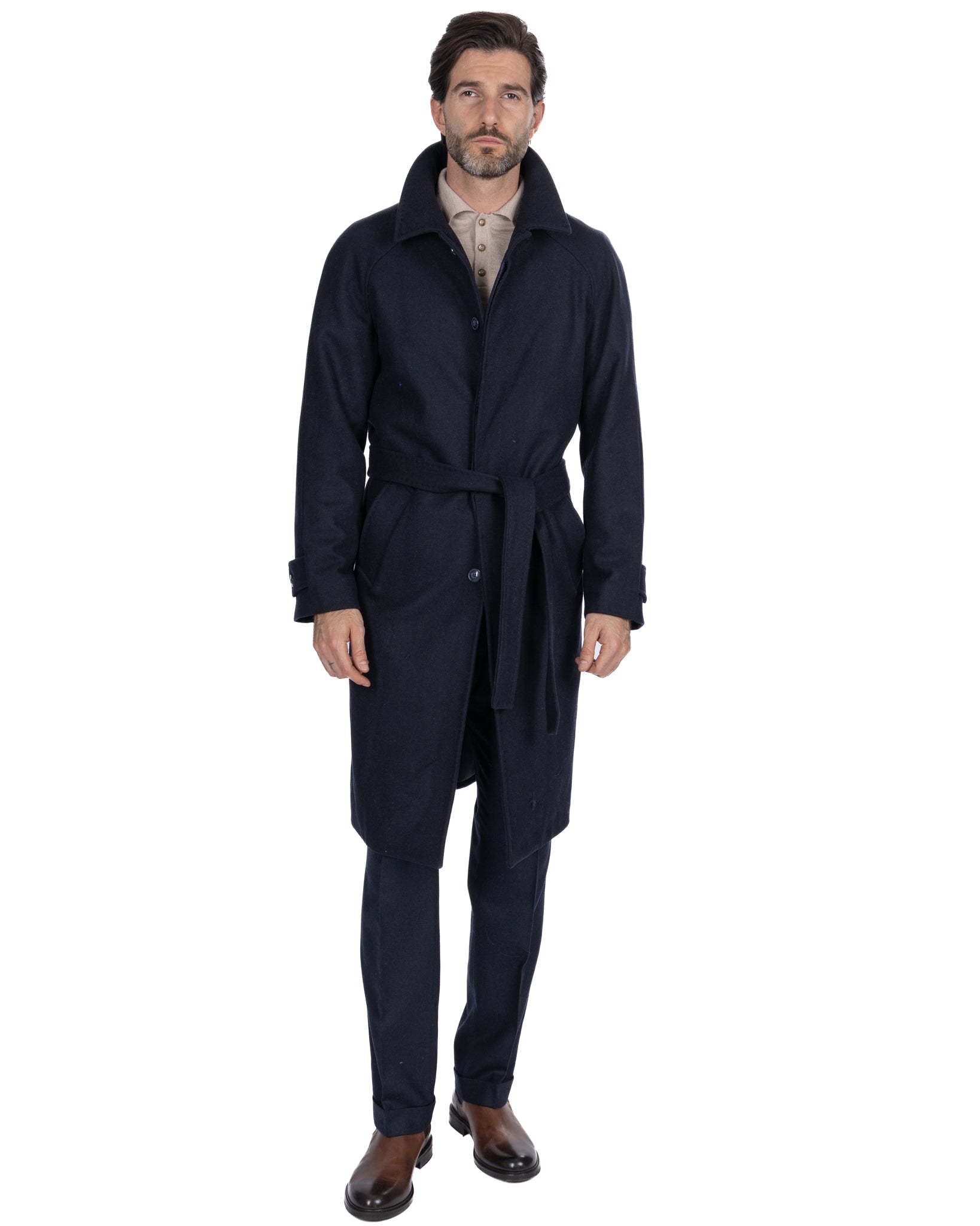 Dimitri long coat in blue flannel