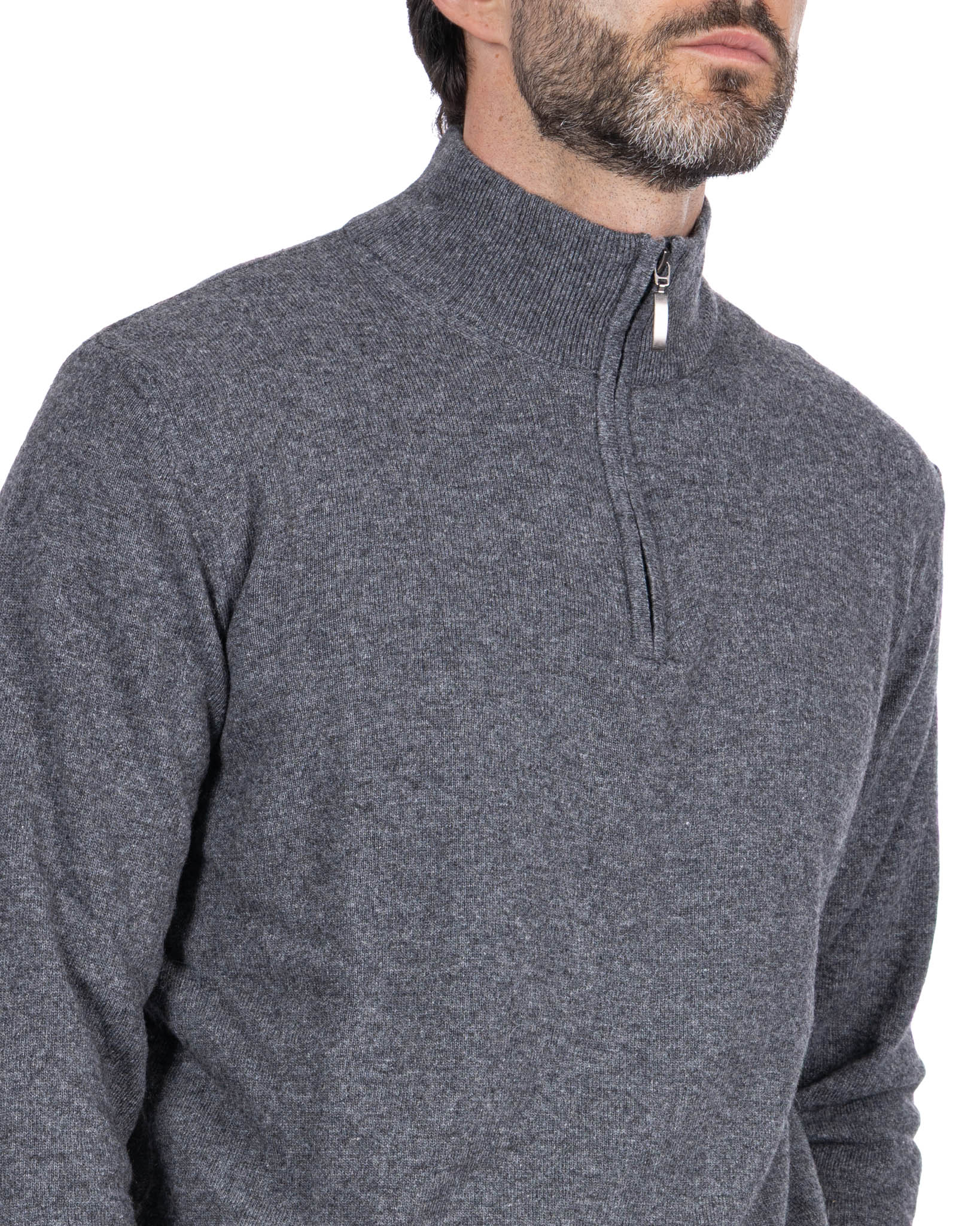 Maglione Rory grigio con zip in misto cachemire
