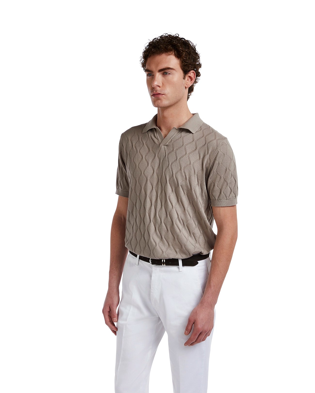 Polo Peter a onde in maglia beige