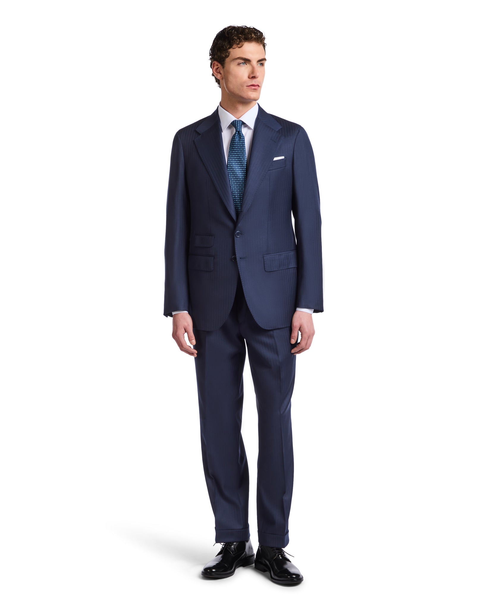 Perennial Vitale Barberis Canonico blue herringbone dress