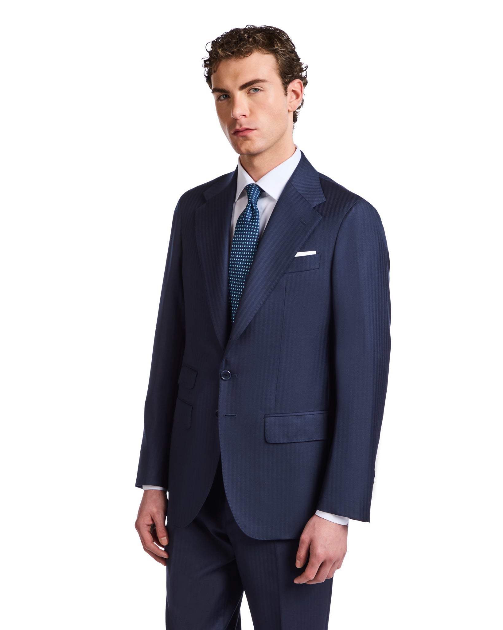 Perennial Vitale Barberis Canonico blue herringbone dress
