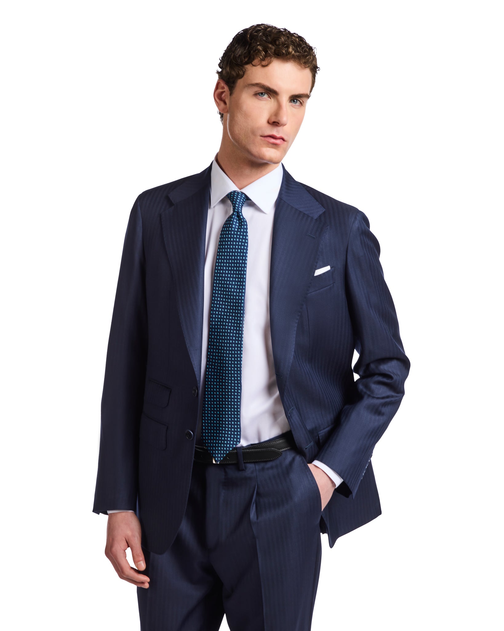 Perennial Vitale Barberis Canonico blue herringbone dress