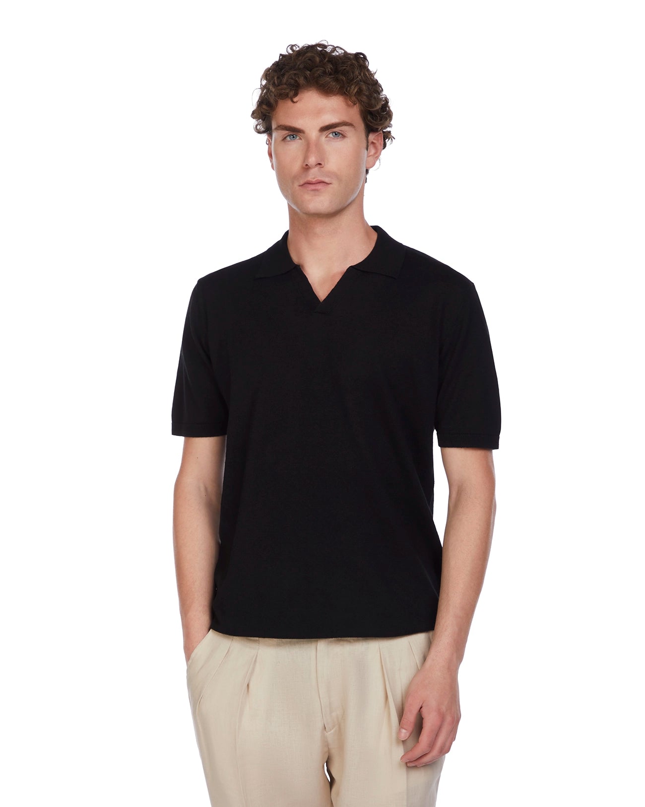 Polo Bandol de lino y algodón negro