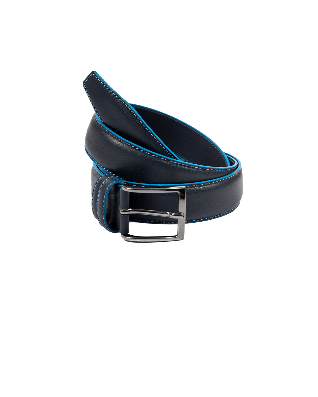 Pienza - ceinture en cuir bleu avec surpiqûres contrastées