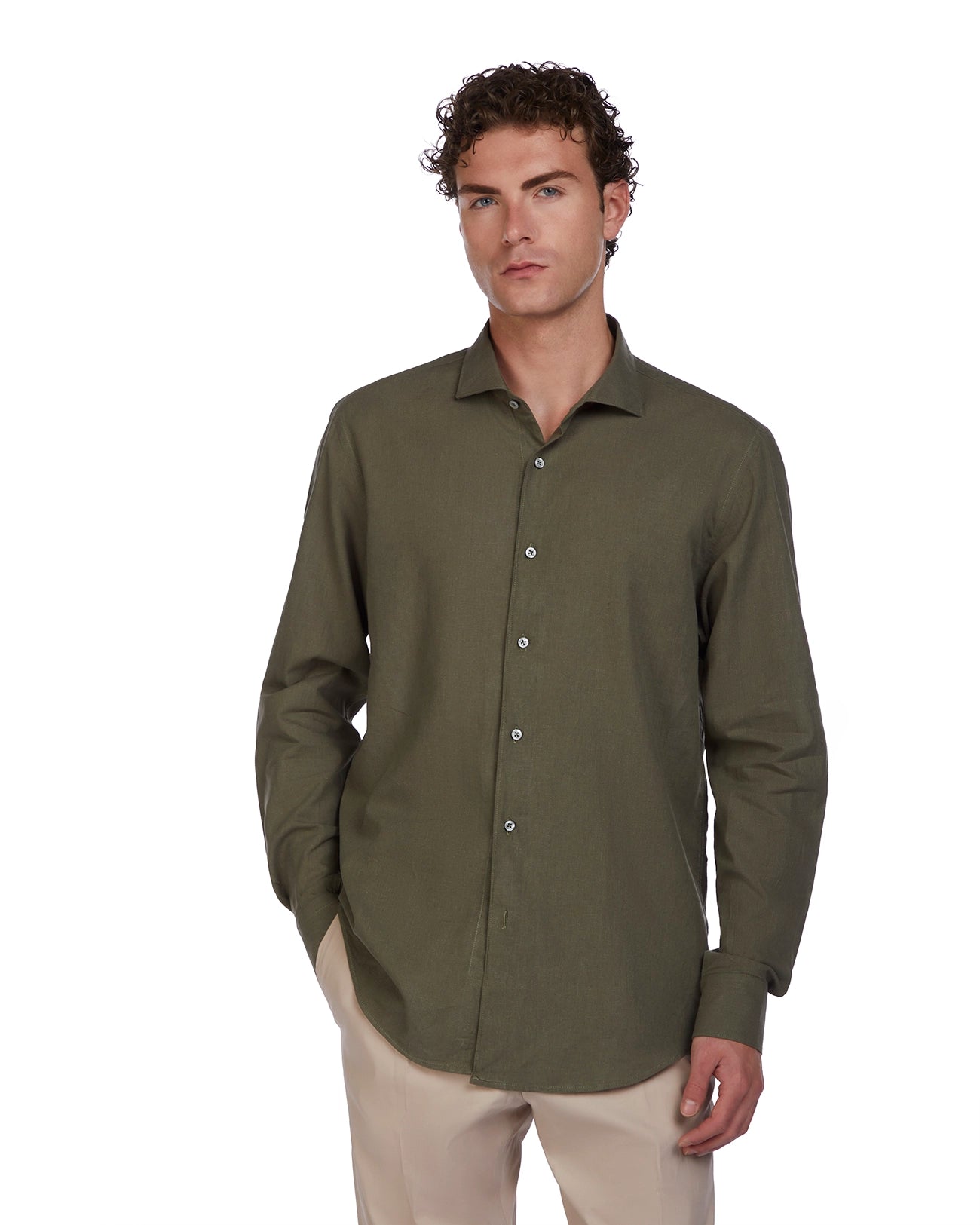 Camisa Rennes de lino y algodón militar