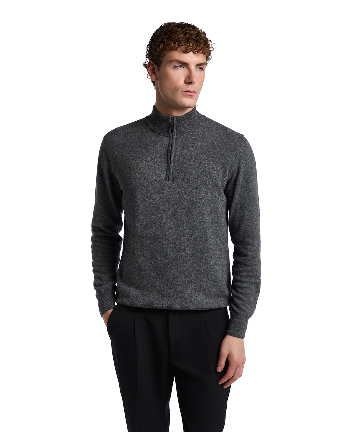 Jersey de cuello alto con cremallera Rory de mezcla de cachemir antracita