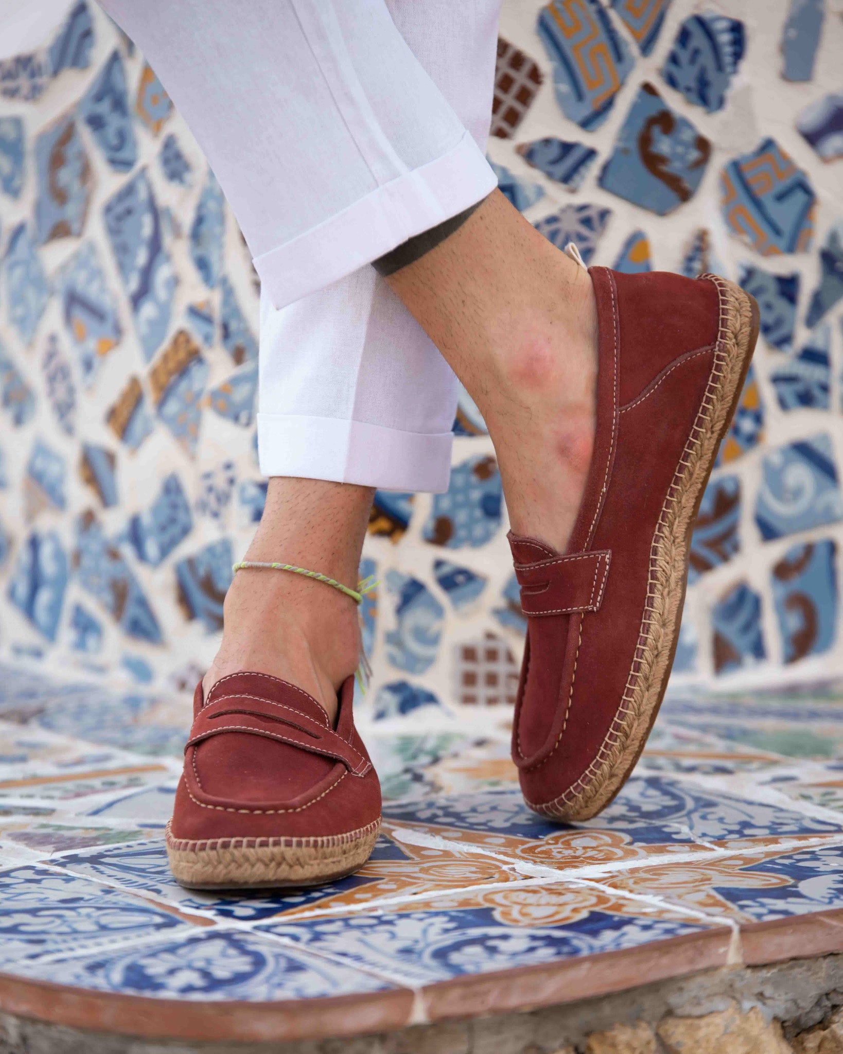 Roma - burgundy suede moccasin with rope sole