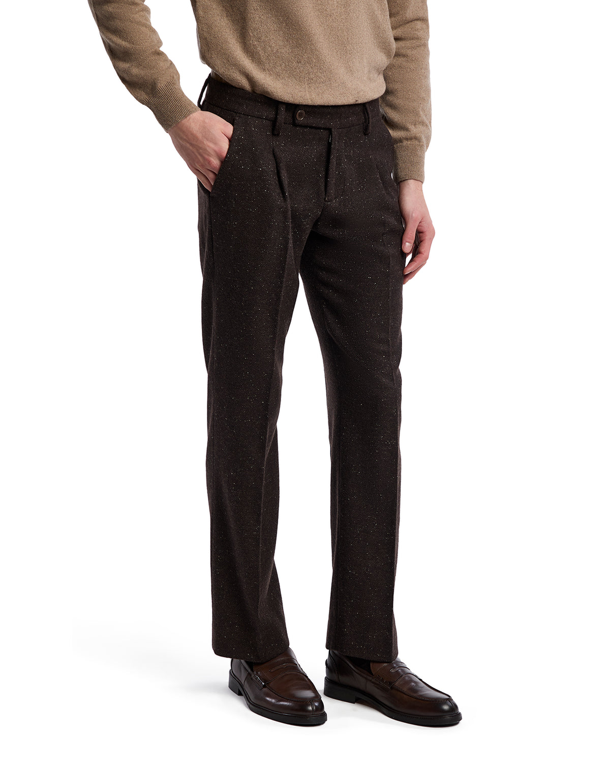 Pantalón sal y pimienta marrón oscuro